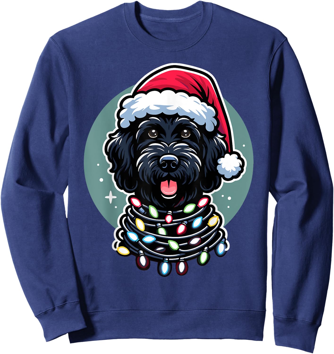 Black Labradoodle Christmas Tree Xmas Lights Doodle Dog Men Women Kids Sweatshirt - Sweatshirt | Navy