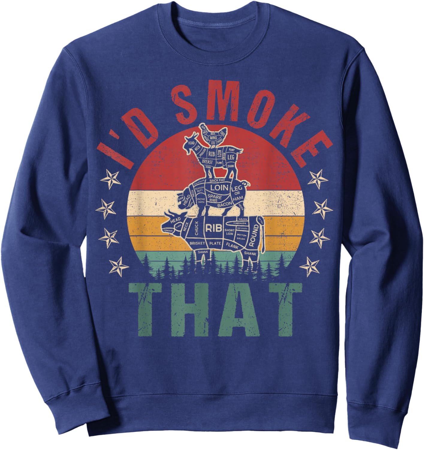 Funny I'd Smoke That BBQ Shirt Chef Men Women Gift Grilling Sweatshirt - Sweatshirt | Navy