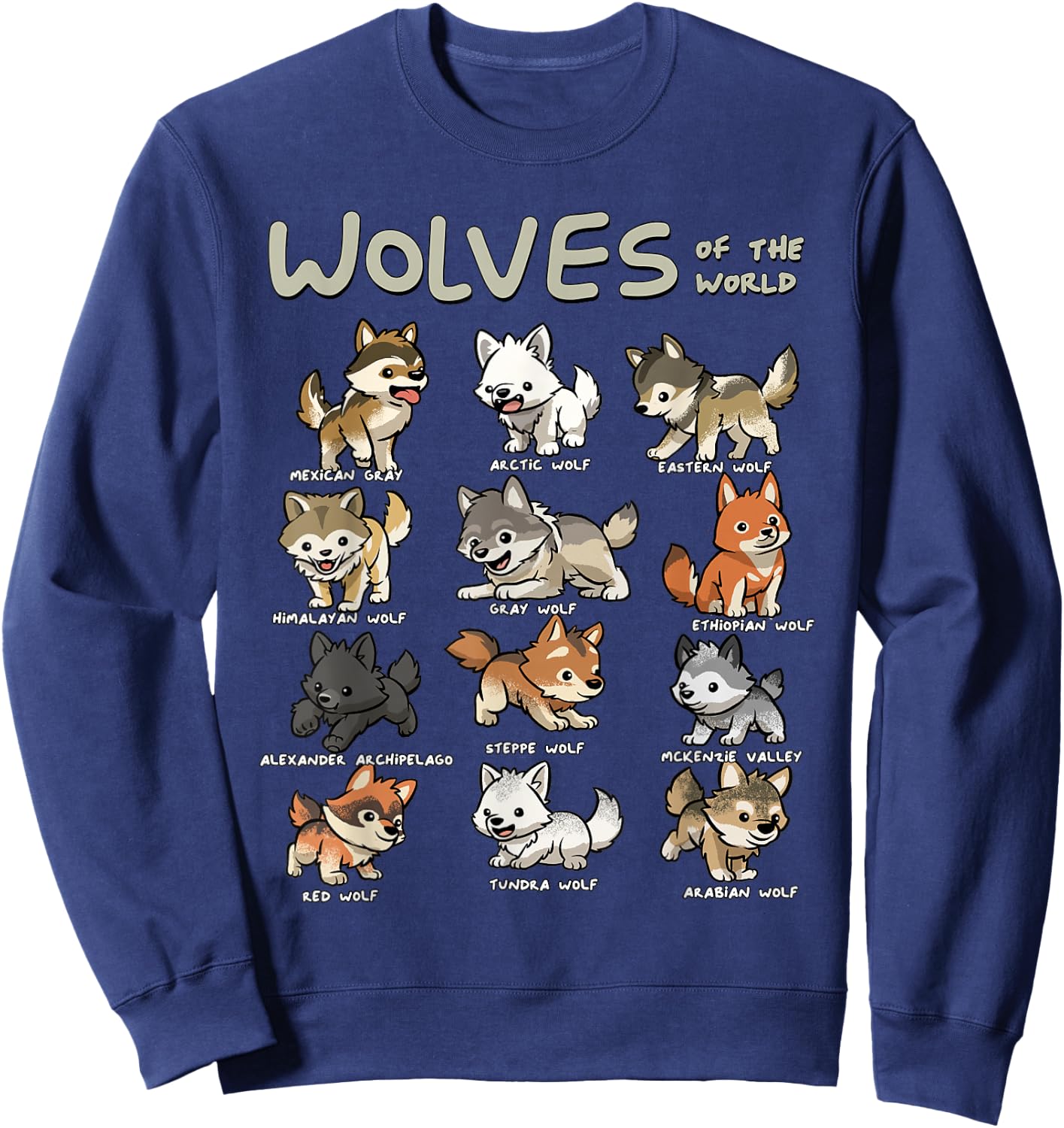 Chibi Wolf Wolves Animals of the World Wolf Lover Sweatshirt - Sweatshirt | Navy