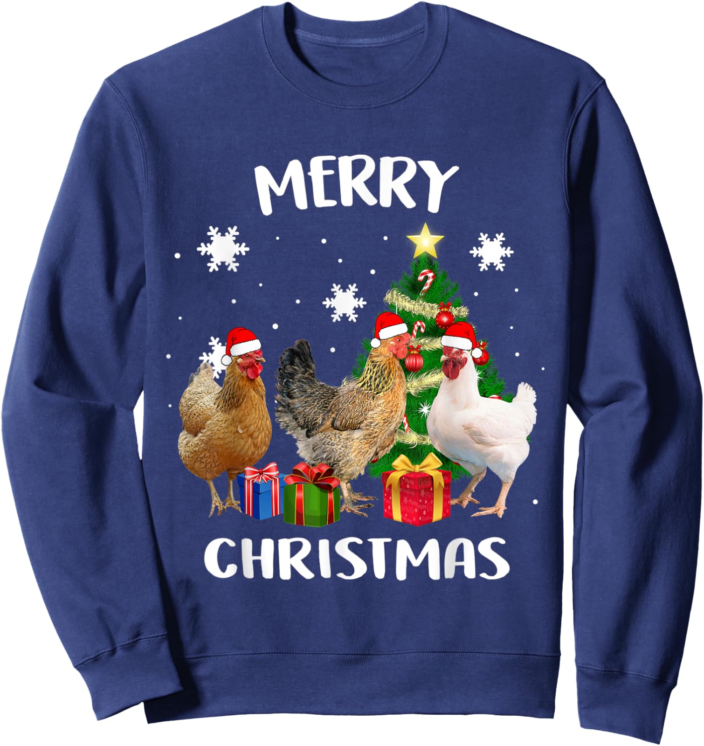 Funny Ugly Chicken Christmas Tree Shirt Santa Hat Hen Lovers Sweatshirt - Sweatshirt | Navy