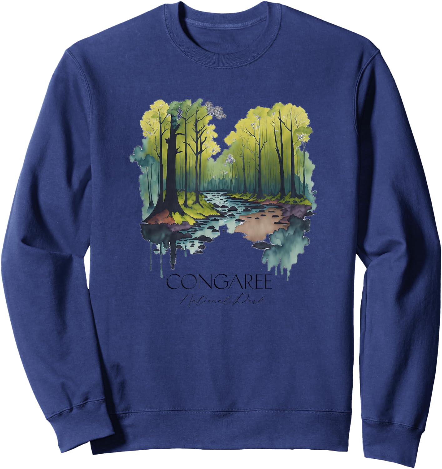 Cool Congaree National Park Hiking Watercolor Graphic Sweatshirt - Sweatshirt | Navy