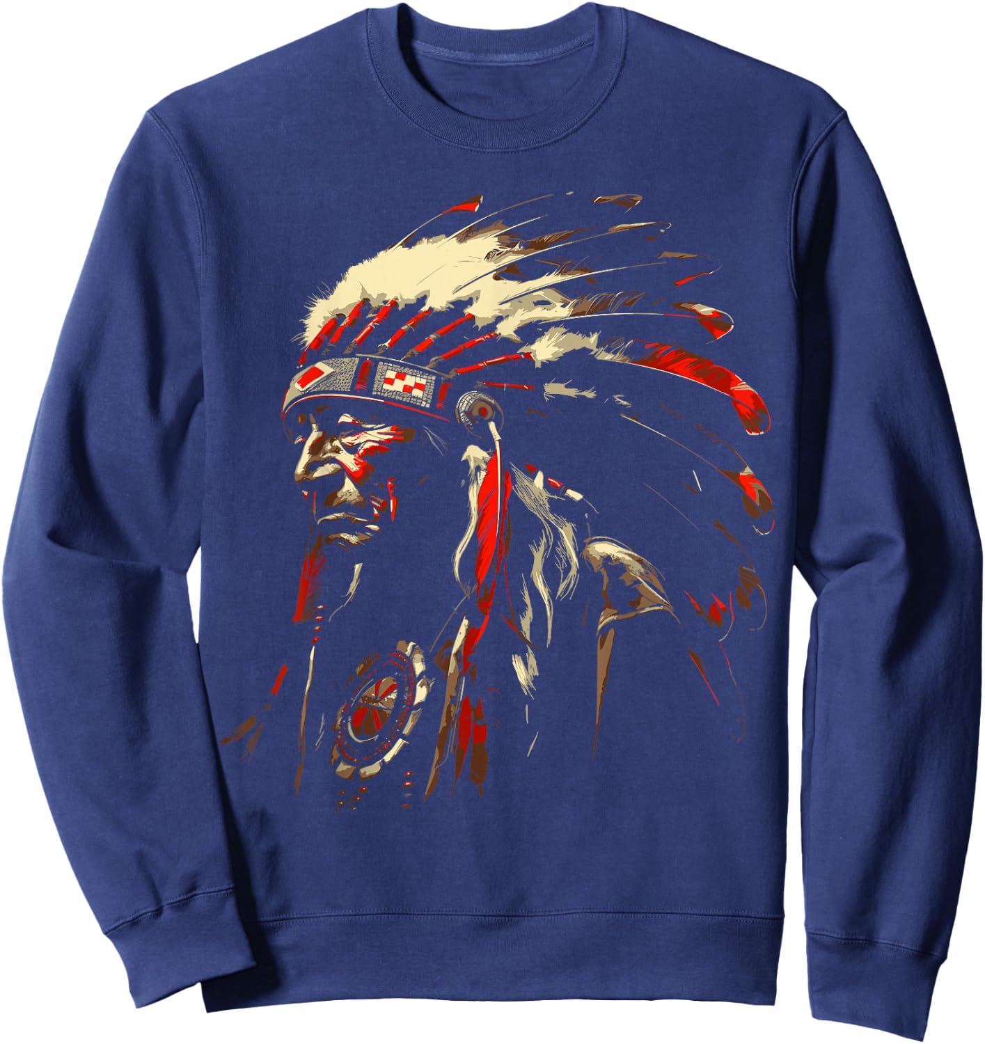 Retro Native American Indian Headdress Vintage Men Graphic Sweatshirt - Sweatshirt | Navy