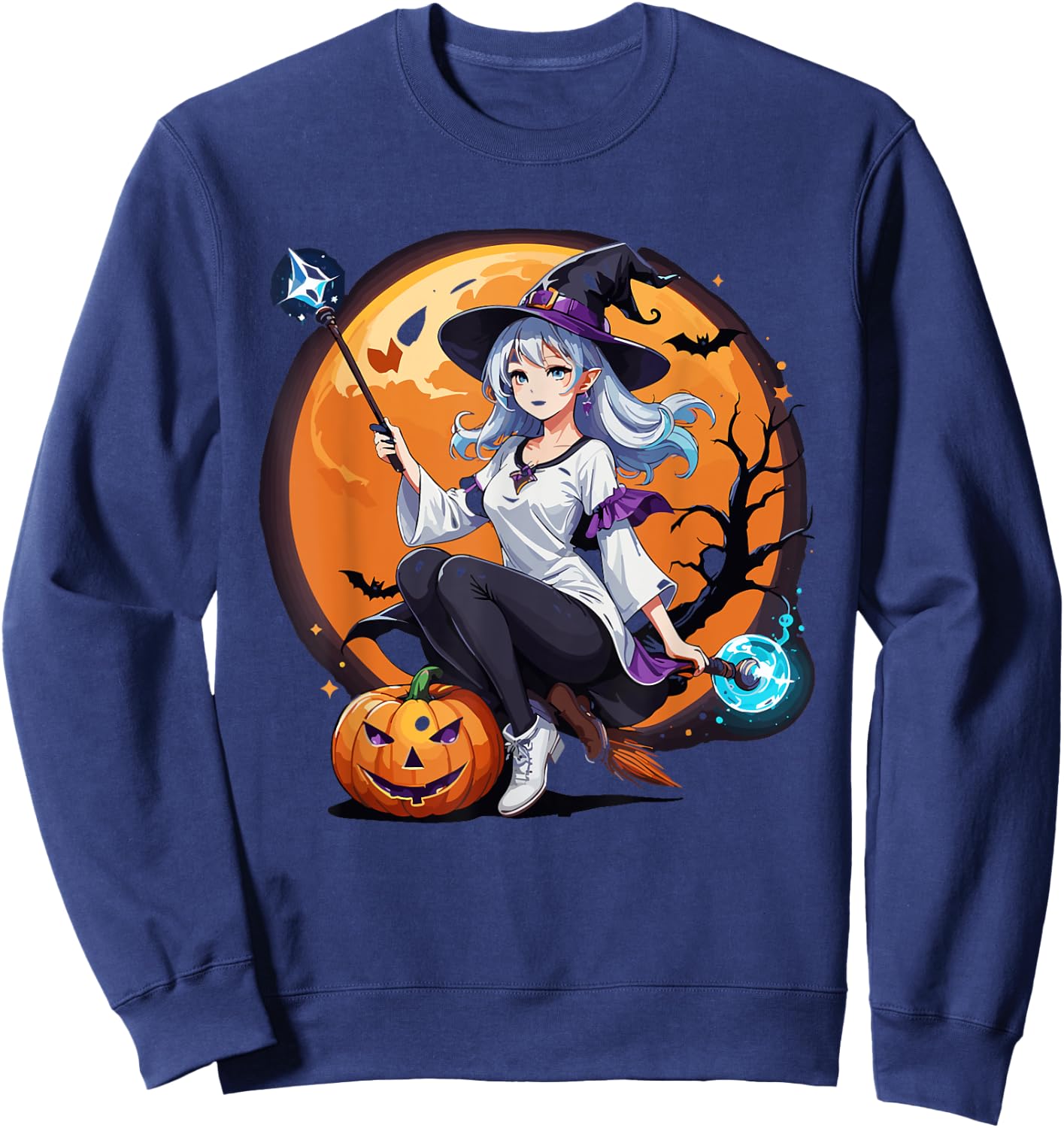 Sexy Anime Witch Girl Halloween Sweatshirt - Sweatshirt | Navy