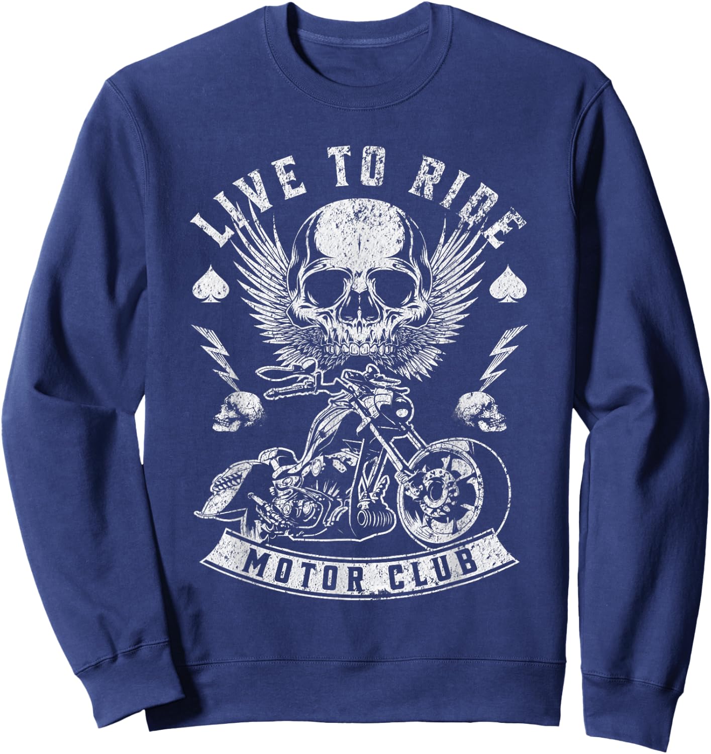 Live To Ride Motor Club Motorcycle Riding Vintage Graphic Sweatshirt - Sweatshirt | Navy