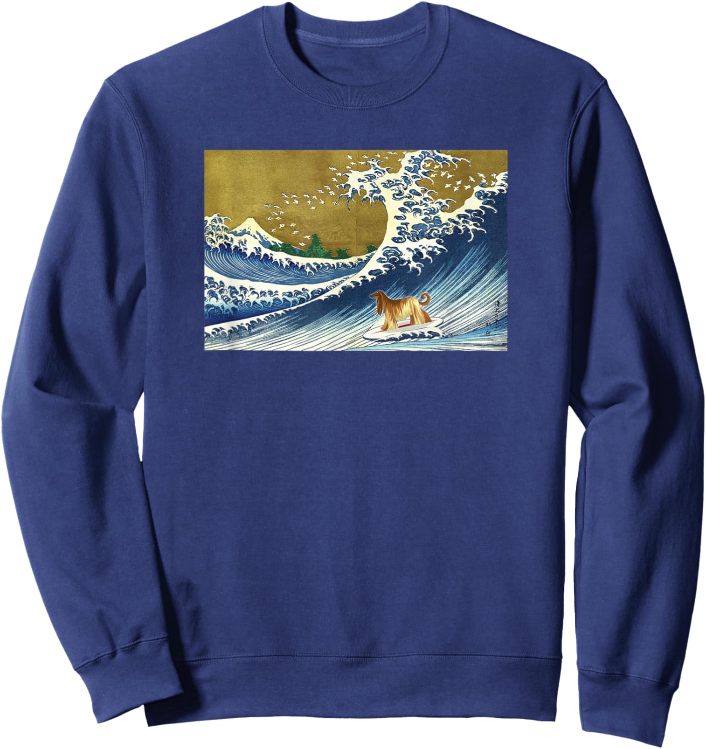 Funny Retro Vintage Surfing A Wave Afghan Hound Lover Sweatshirt - Sweatshirt | Navy