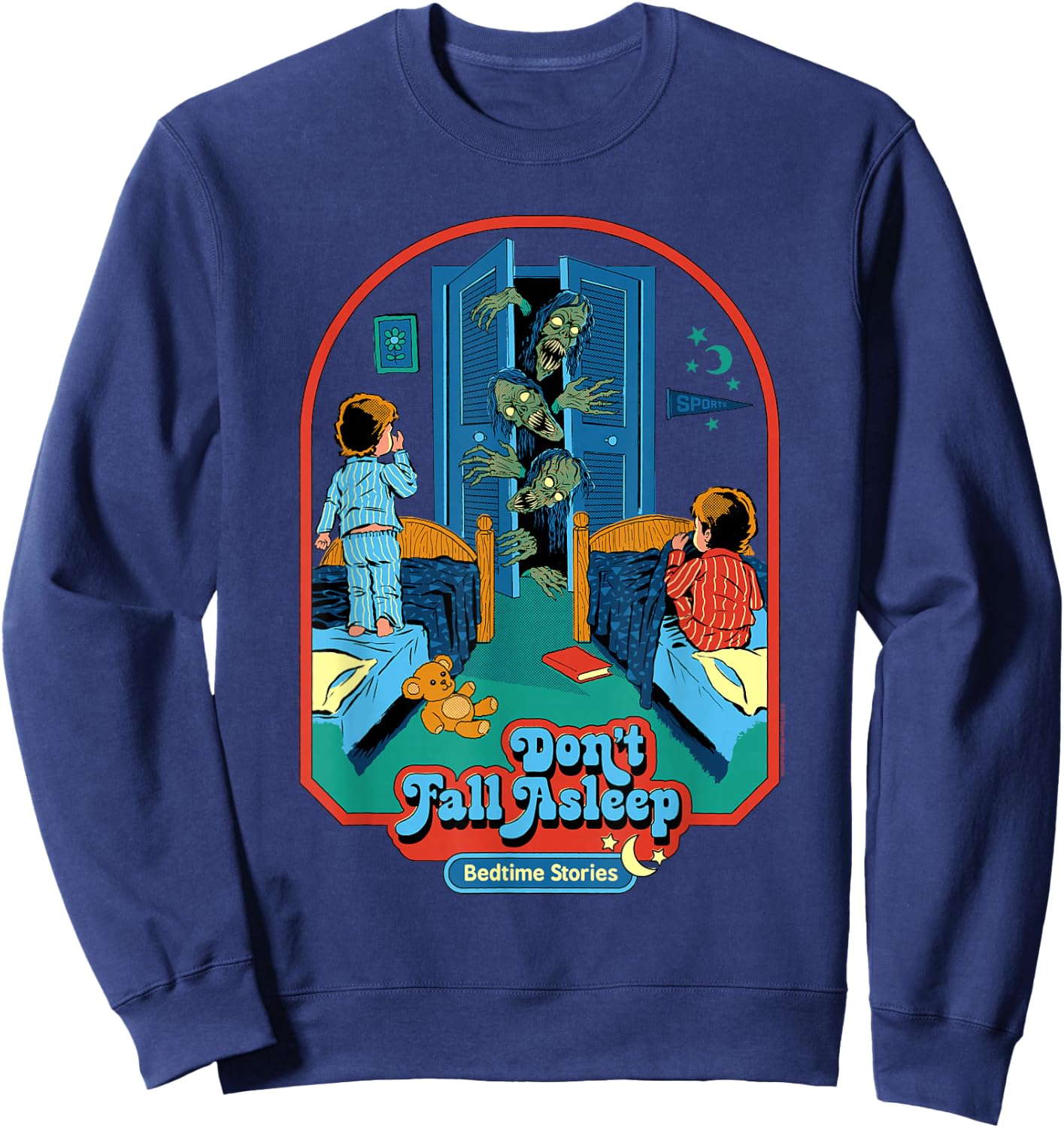 Steven Rhodes Don't Fall Asleep Stories Retro Dark Humor Sweatshirt - Sweatshirt | Navy