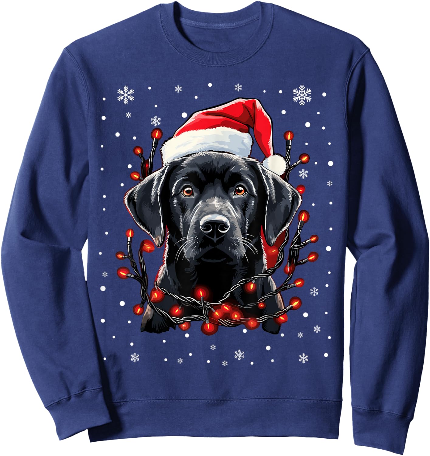 Black Labrador Christmas Lights Santa Hat Xmas Pajama Sweatshirt - Sweatshirt | Navy