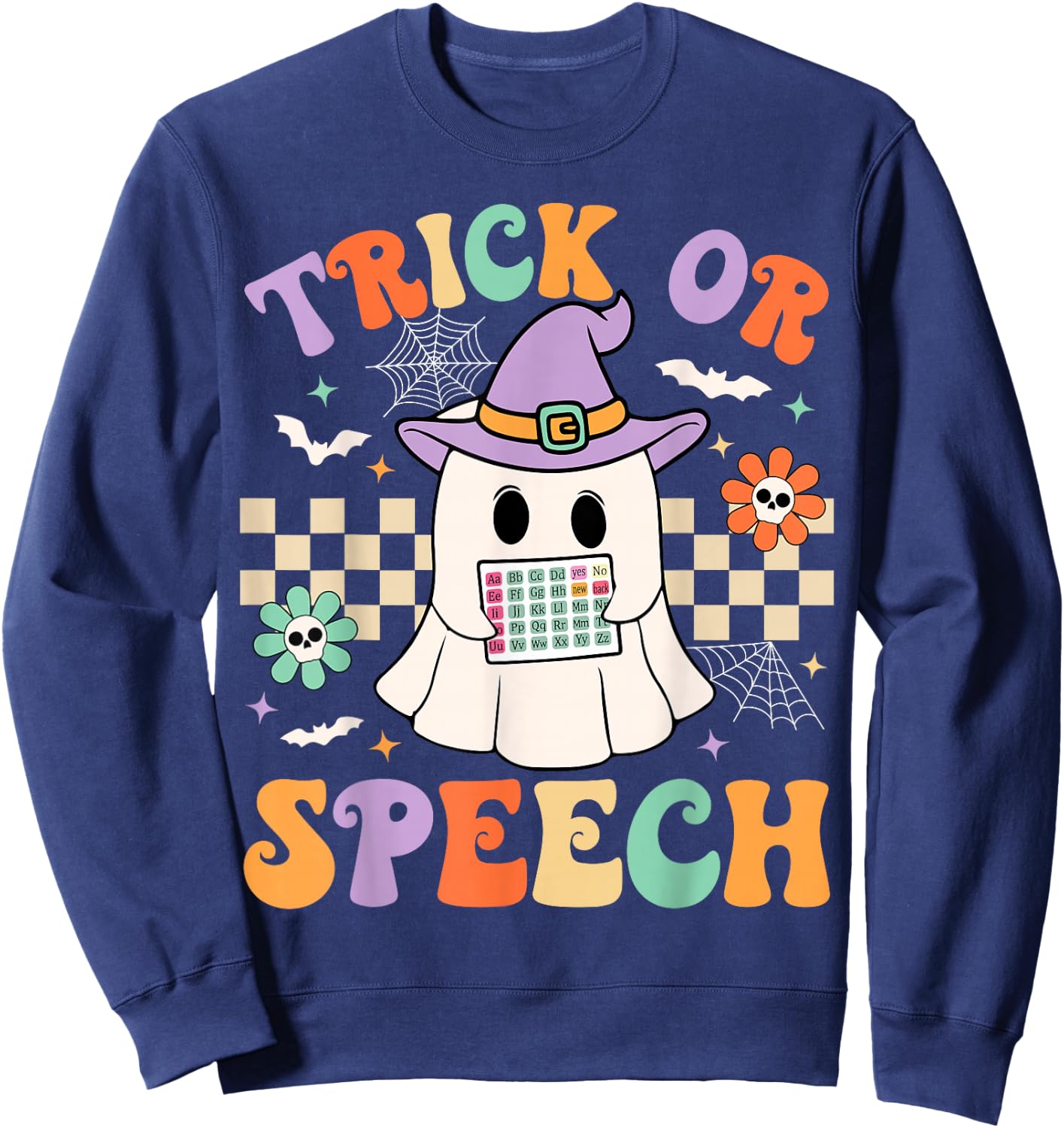 Trick or Speech Retro SLP Halloween Speech Therapy Halloween Sweatshirt - Sweatshirt | Navy