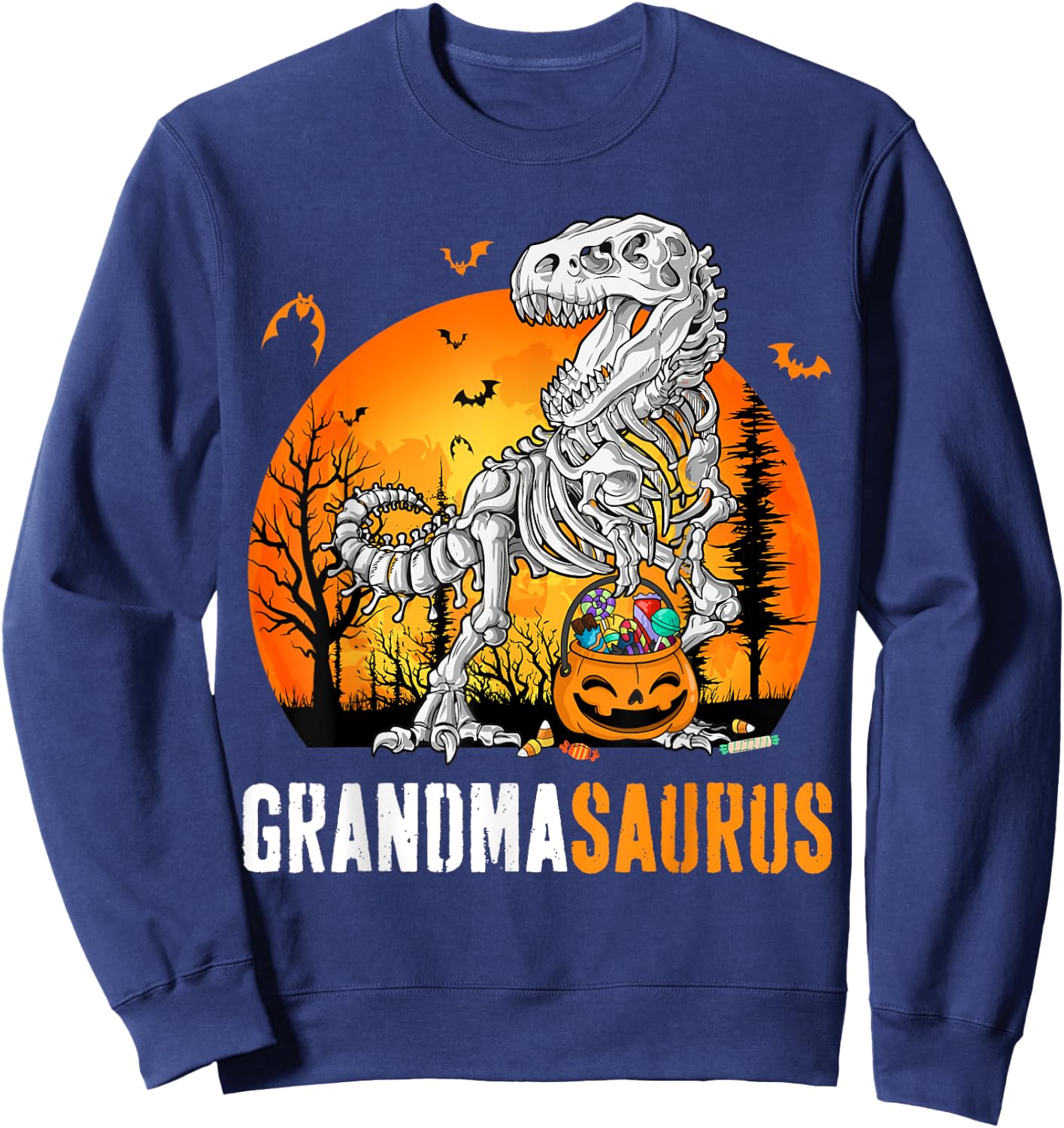 Grandmasaurus Dinosaur Skeleton Halloween Grandma Saurus Sweatshirt - Sweatshirt | Navy