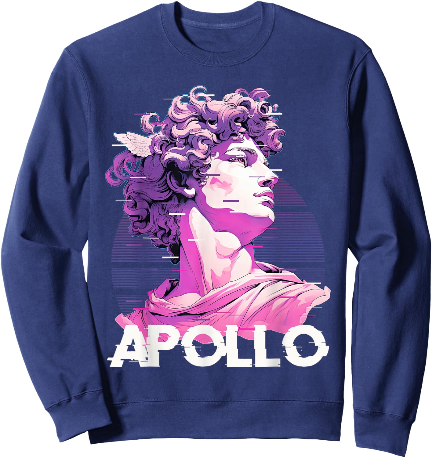 Apollo Greece God Glitch Aesthetic Greek Vaporwave Sweatshirt - Sweatshirt | Navy