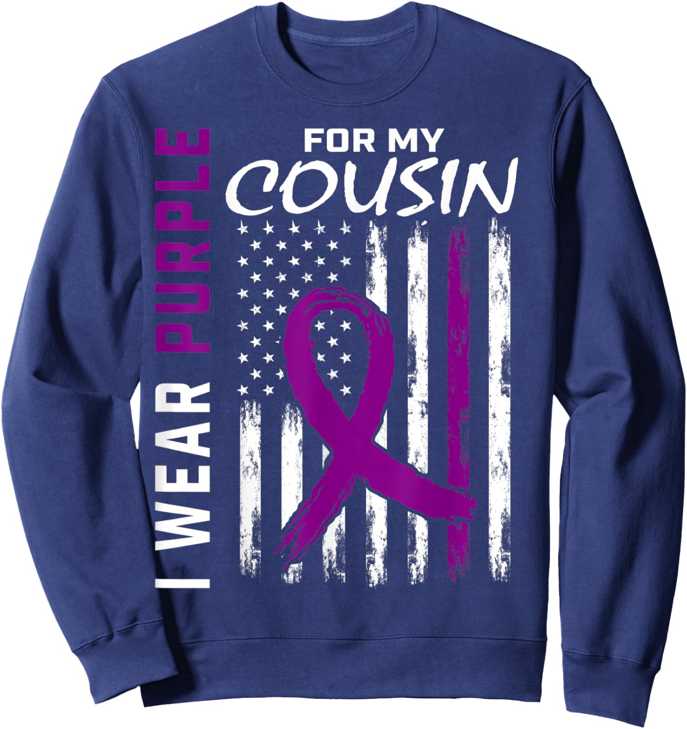 I Wear Purple For My Cousin Lupus Awareness American Flag Sweatshirt - Sweatshirt | Navy