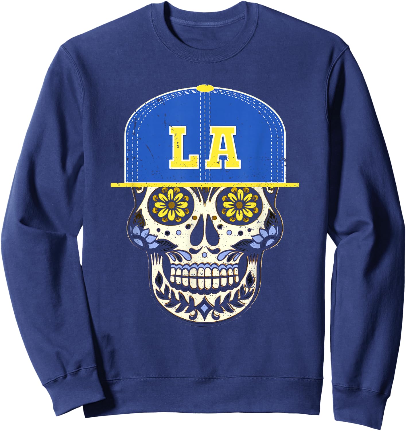 Los Angeles Sugar Skull Mexican Art Design Mexico Flag Sweatshirt - Sweatshirt | Navy