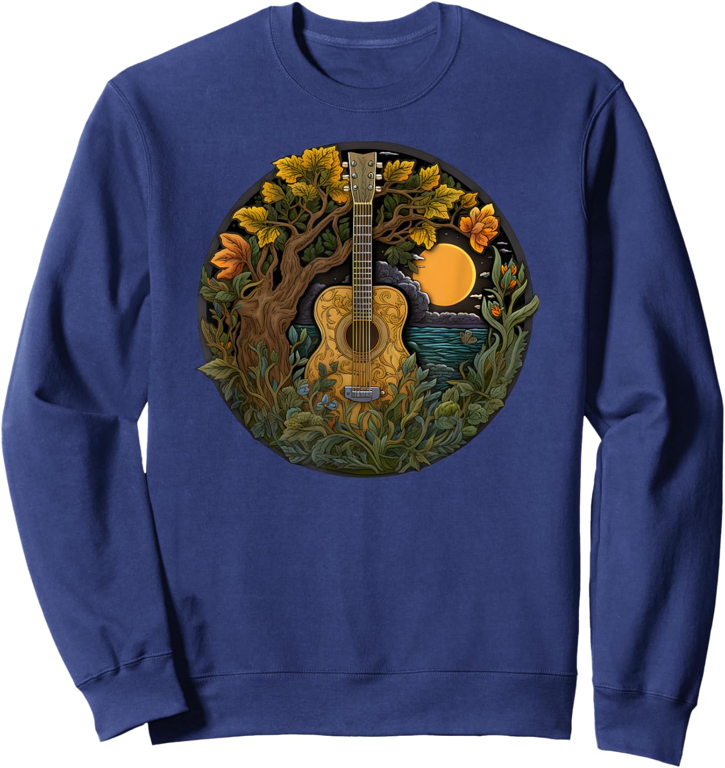 Acoustic Guitar Tree Guitarist Landscape Nature Music Lover Sweatshirt - Sweatshirt | Navy
