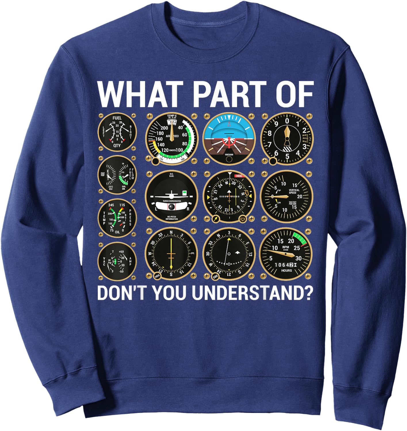 Funny Pilot Design Women Airplane Flight Instrument Sweatshirt - Sweatshirt | Navy