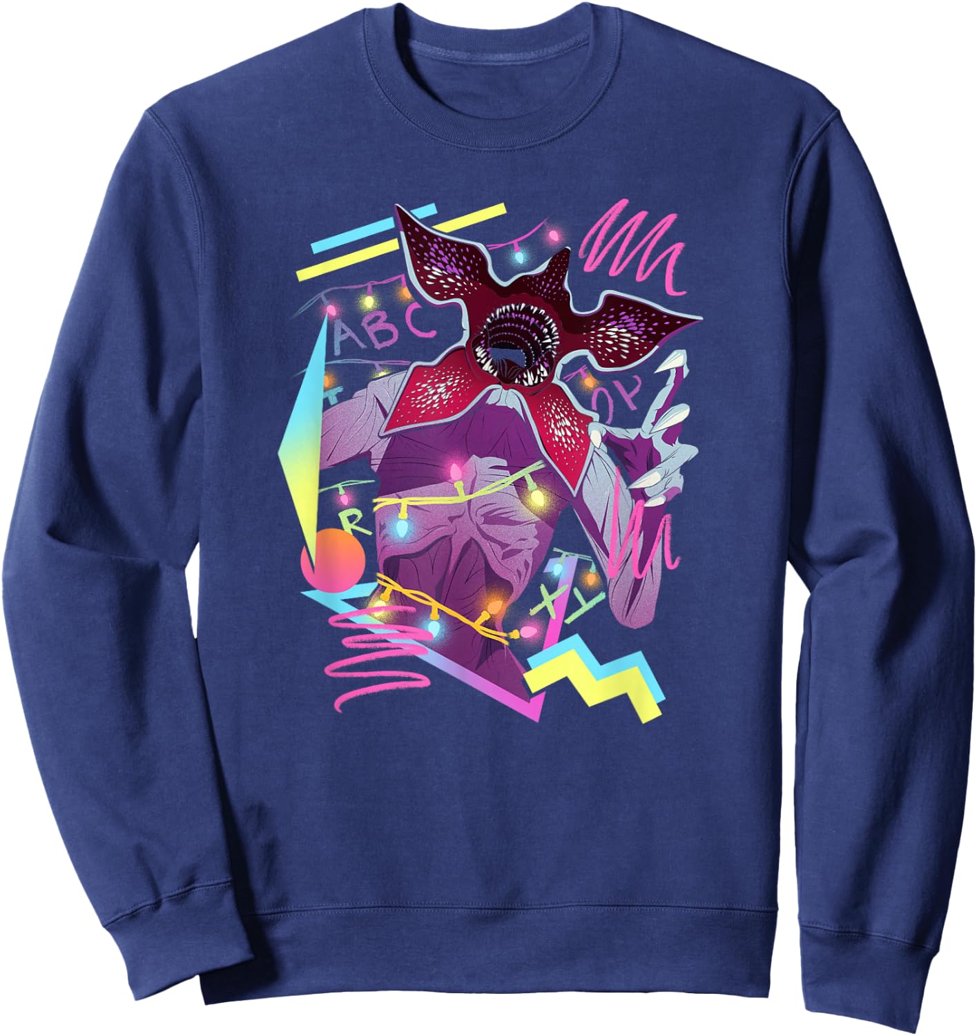 Stranger Things Demogorgon Neon 80's Style Retro Logo Sweatshirt - Sweatshirt | Navy