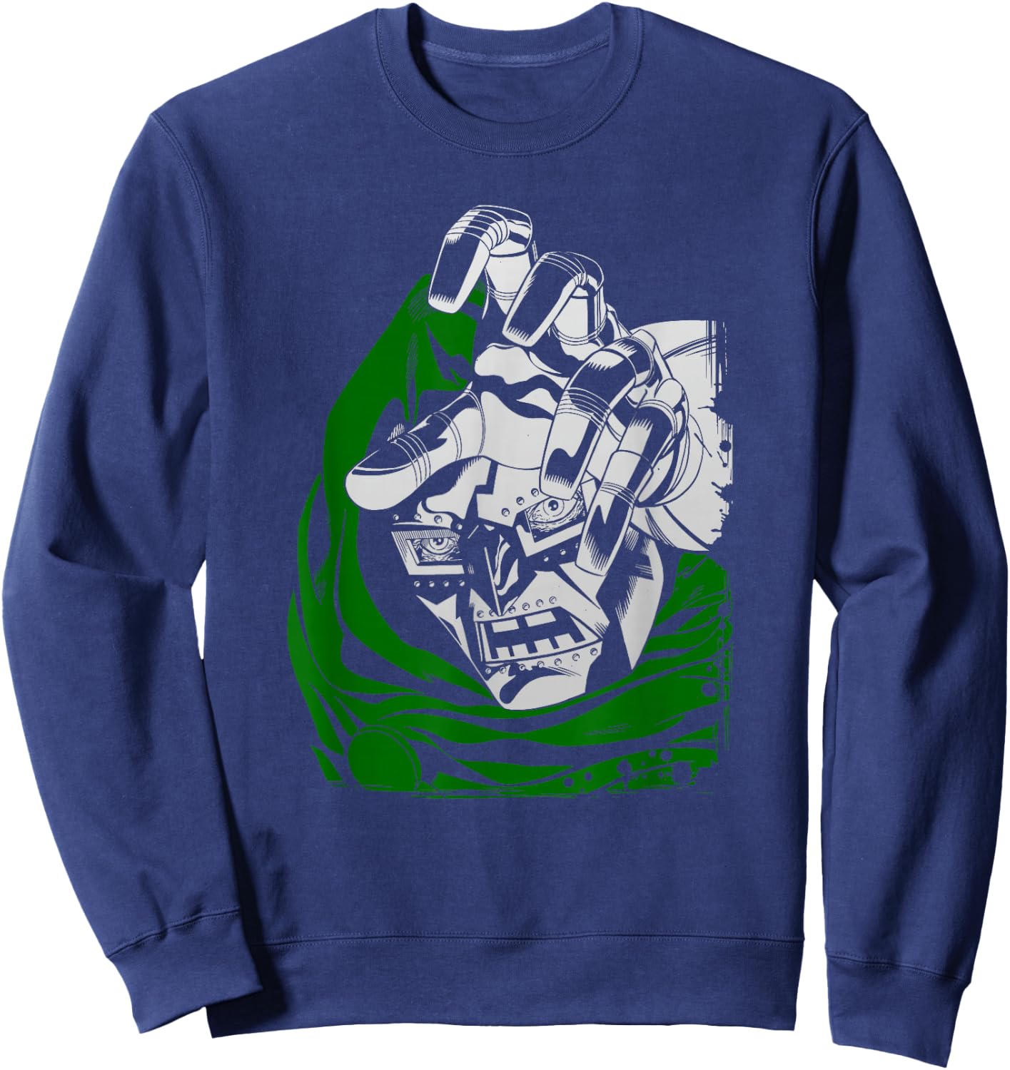 Marvel Fantastic Four Dr. Doom Big Face Portrait Distressed Sweatshirt - Sweatshirt | Navy
