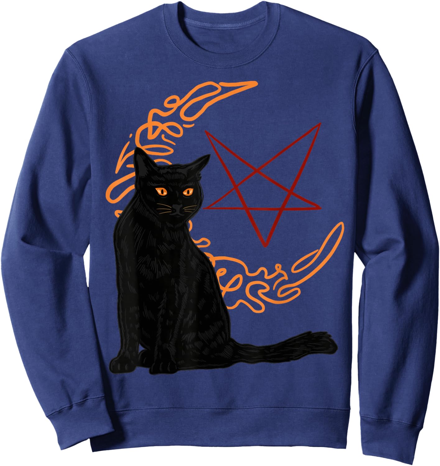 Crescent Moon Goth Pentagram Witch Bombay Cat Sweatshirt - Sweatshirt | Navy