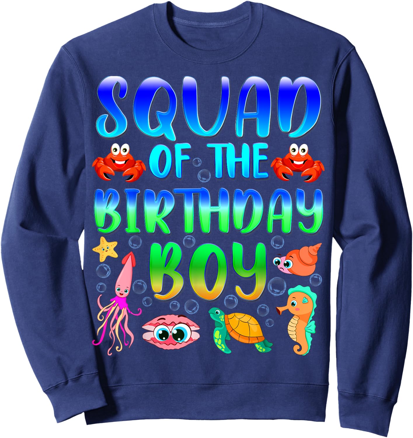 Squad Of The Birthday Boy Sea Fish Aquarium Matching Family Sweatshirt - Sweatshirt | Navy