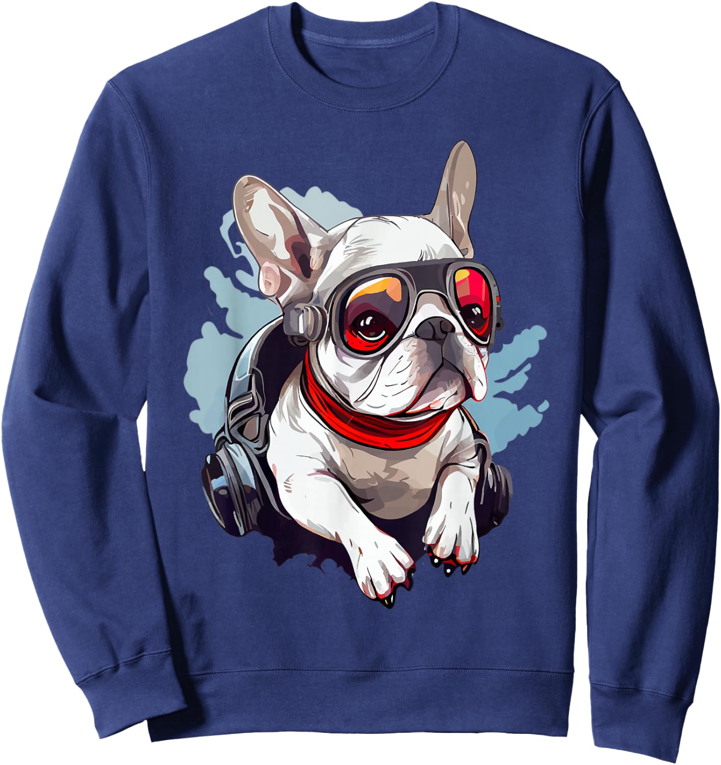 White Frenchie as a Pilot White French Bulldog Pilot Sweatshirt - Sweatshirt | Navy