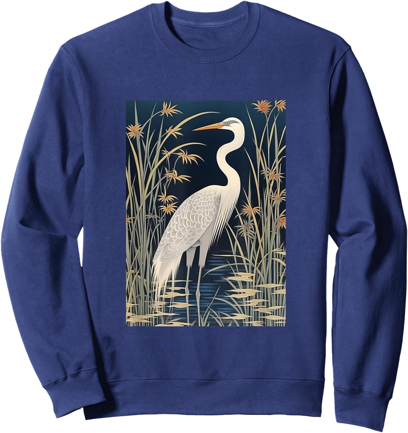 Vintage Japanese Fine Art Crane, Bamboo and Iris Koryusai Sweatshirt - Sweatshirt | Navy