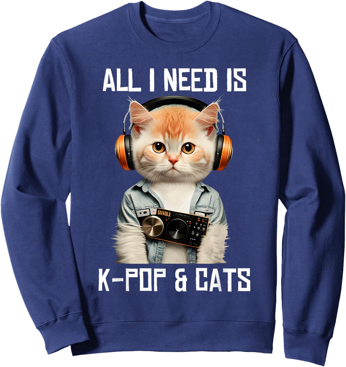 All I Need Is K-Pop and Cats KPop Music Outfit Dress Korean Sweatshirt - Sweatshirt | Navy