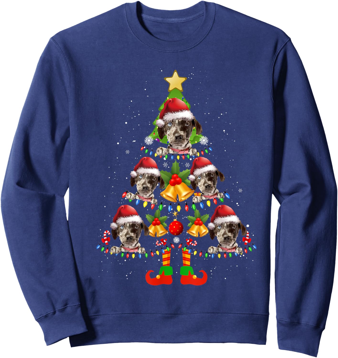 Funny Catahoula Leopard Christmas Lights Tree Dog Lover Xmas Sweatshirt - Sweatshirt | Navy