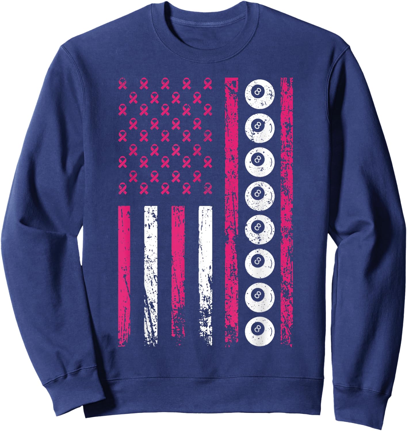 American Sports Flag Breast Cancer Awareness Billiards Sweatshirt - Sweatshirt | Navy
