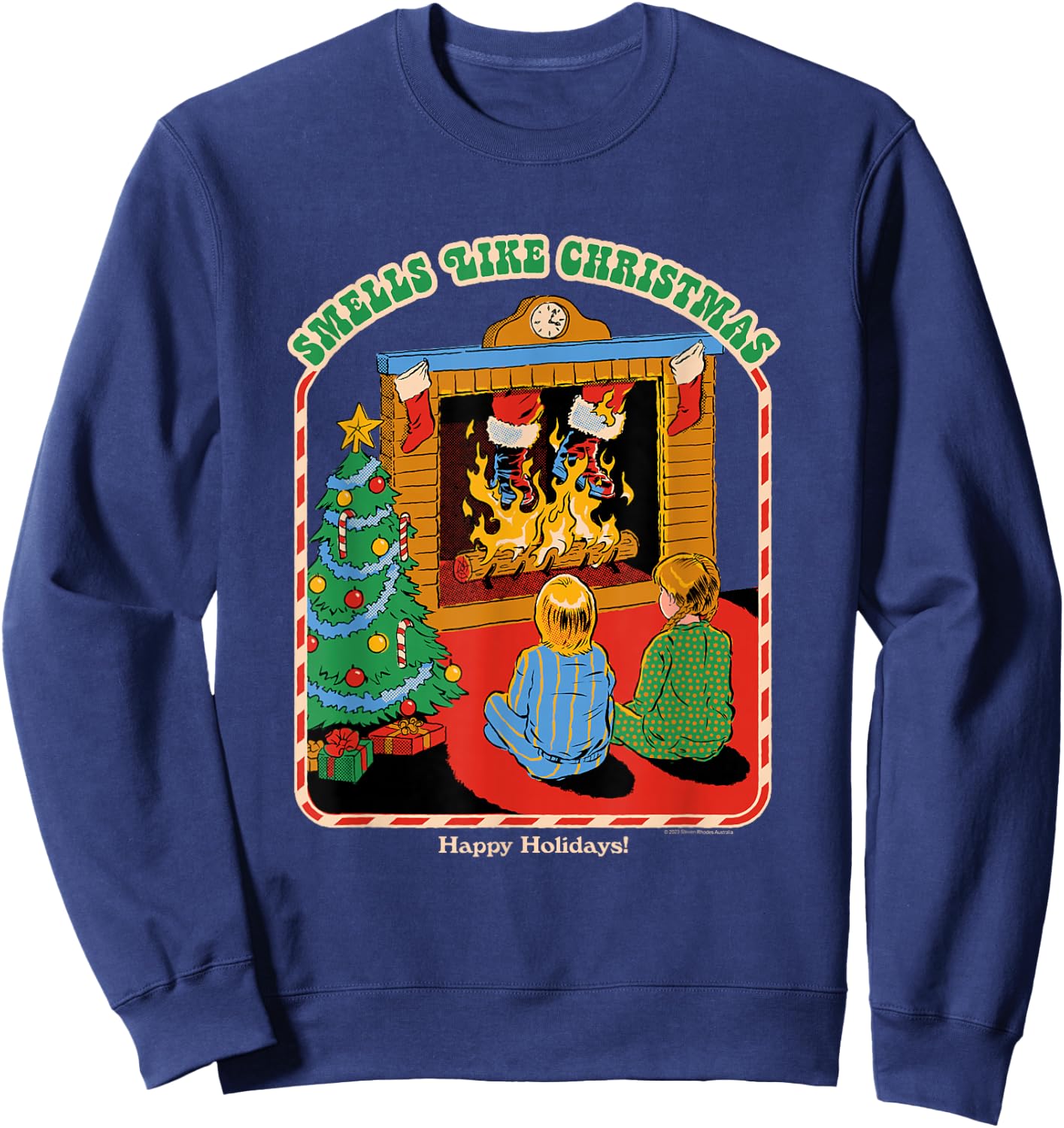 Steven Rhodes Smells Like Christmas Santa Retro Dark Humor Sweatshirt - Sweatshirt | Navy