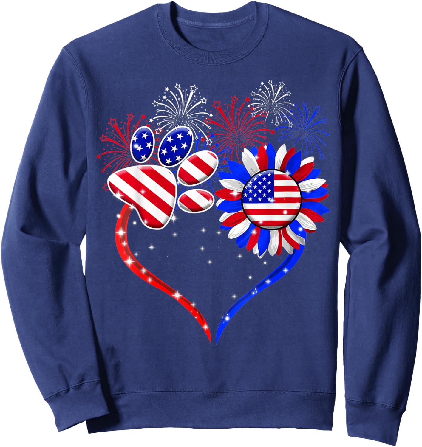 American Flag Patriotic Dog & Cat Paw Print - 4th Of July Women Kids Men Sweatshirt - Sweatshirt | Navy