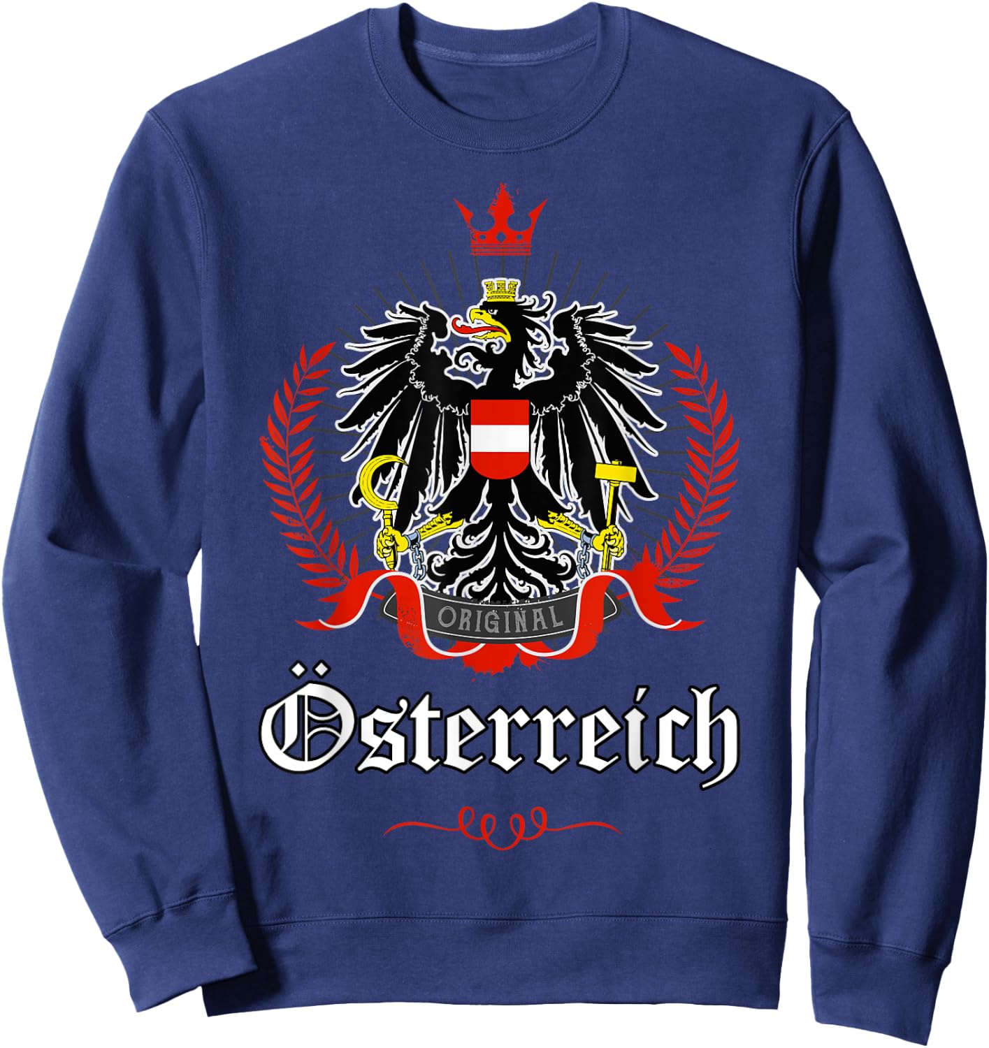 sterreich Adler Bekleidung Austria Eagle Coat of Arms - -Adults & Kids - Black - Small - Short Sleeve - - Retro-Modern - Sports - Football Sweatshirt - Sweatshirt | Navy