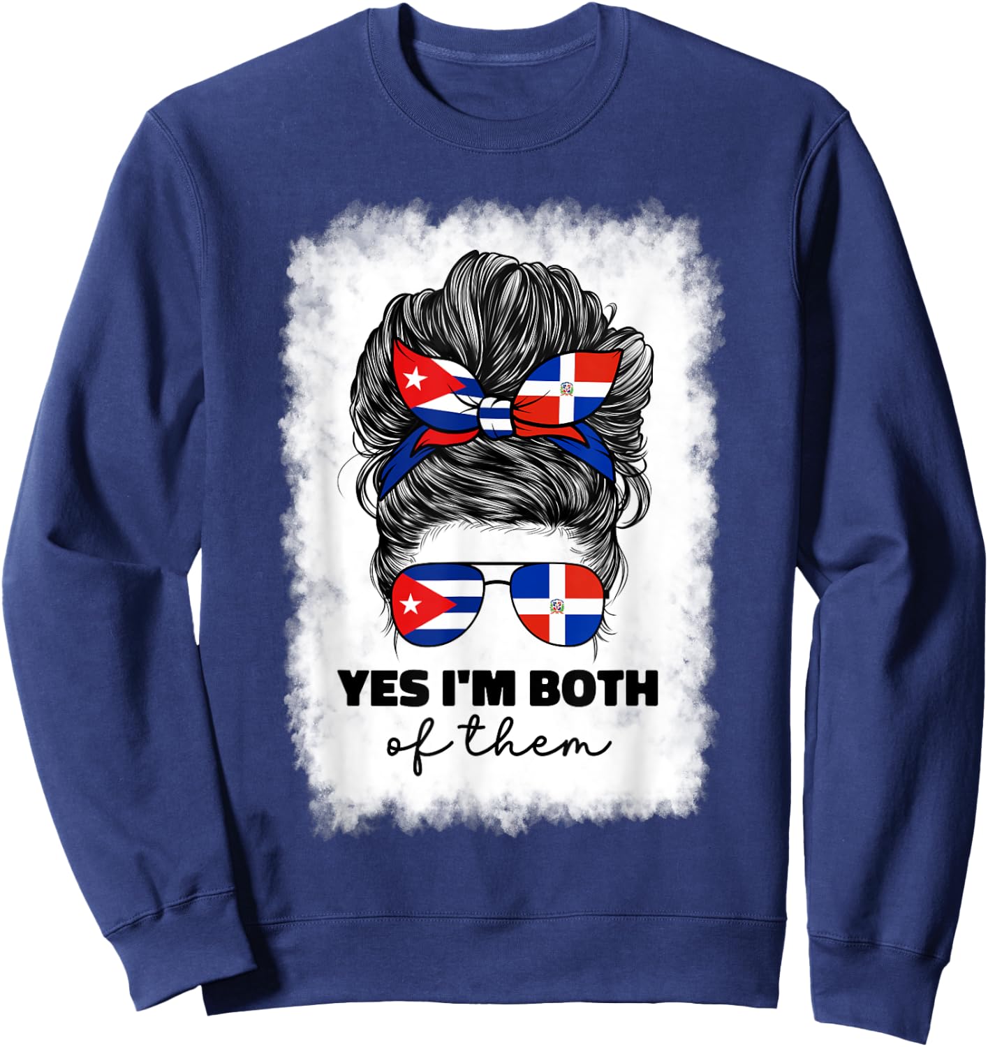 Half Dominican Republic And Cuban Cuba Flag Girl Women Mix Sweatshirt - Sweatshirt | Navy