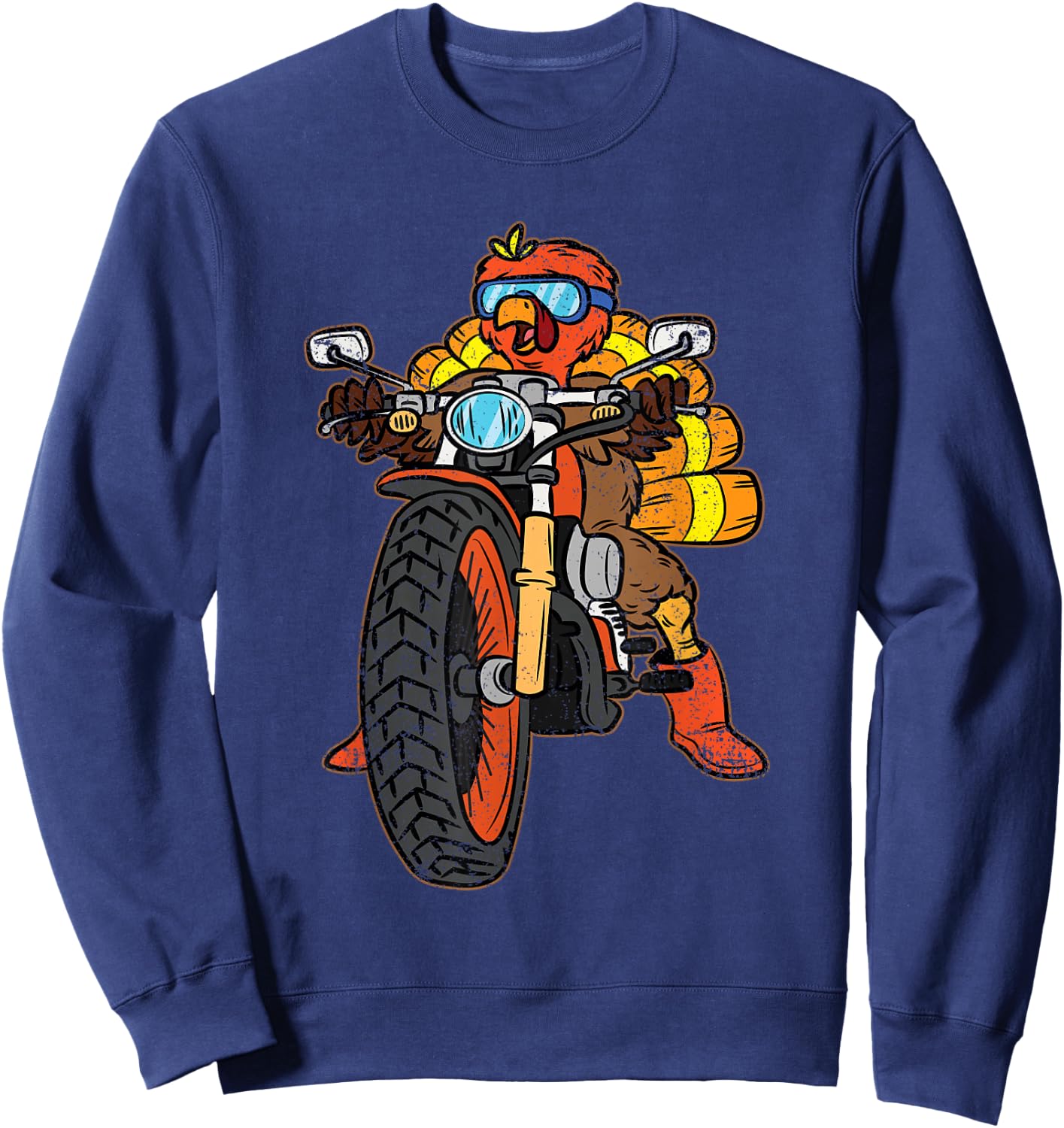 Turkey Riding Motorcycle Thanksgiving Day Cool Biker Rider Sweatshirt - Sweatshirt | Navy