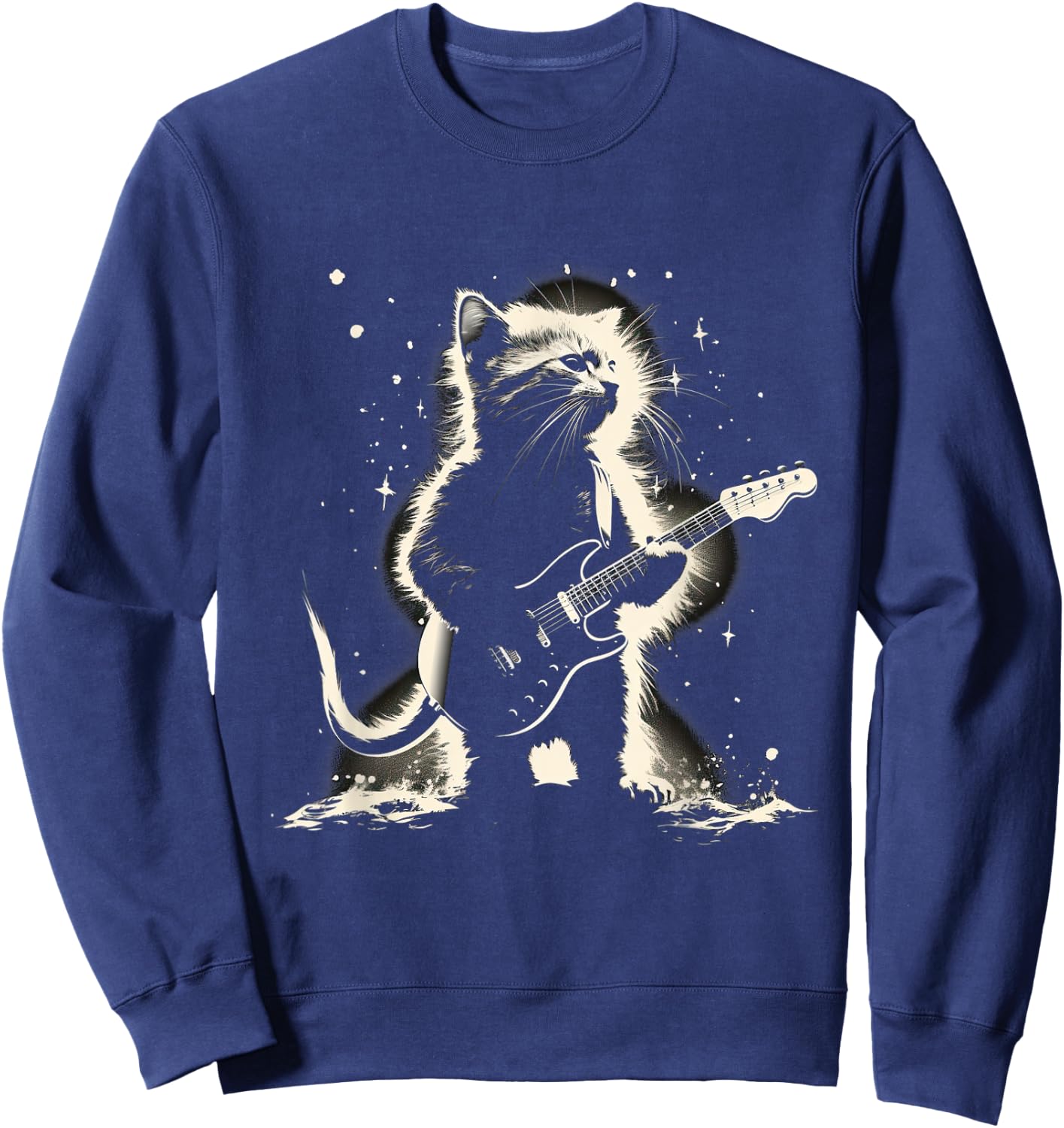 Cat Playing Bass Guitar Guitarist Rocker cool Sweatshirt - Sweatshirt | Navy