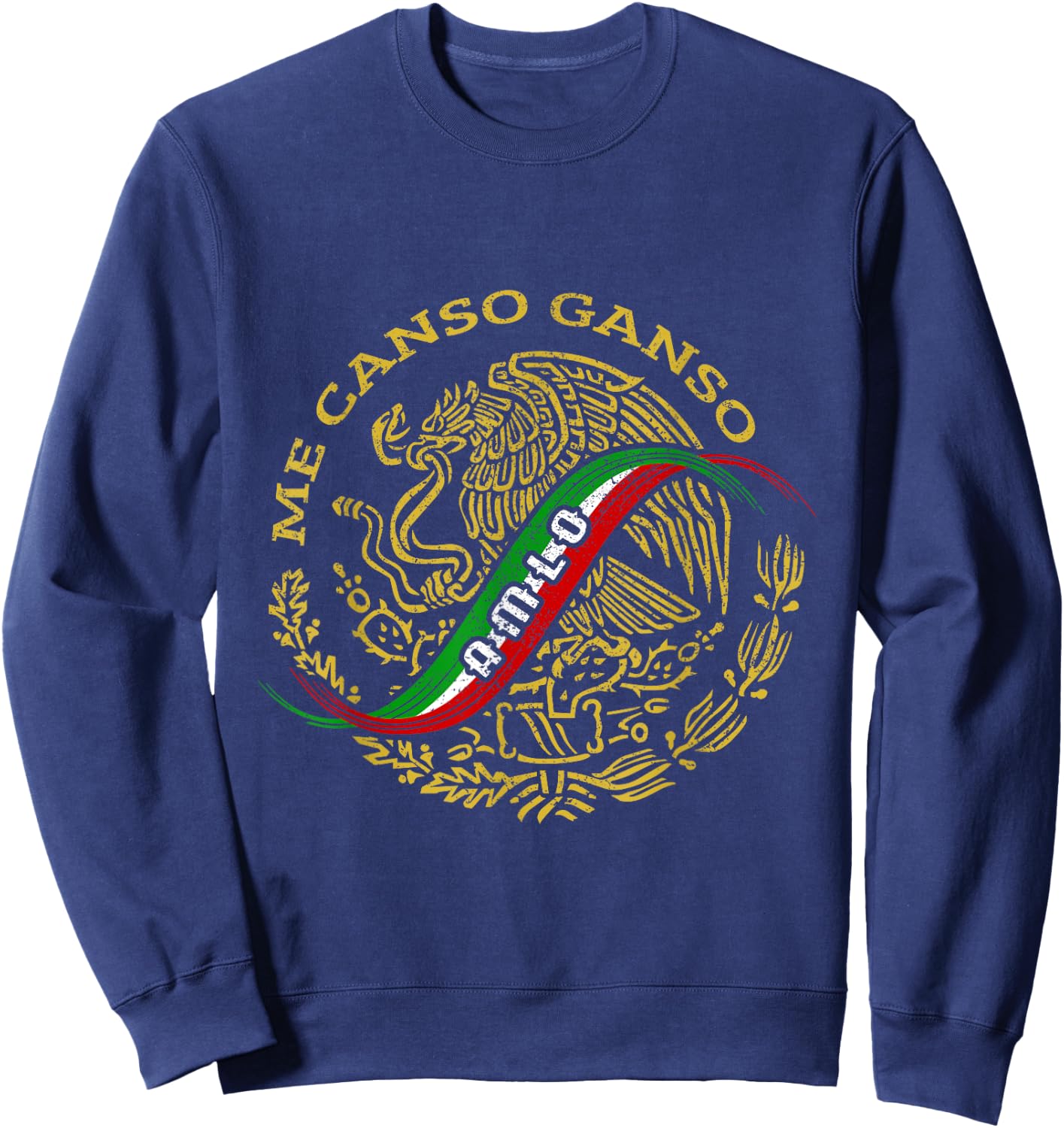 AMLO Aguila Dorada Mexicana Tricolor Mexican Eagle Sweatshirt - Sweatshirt | Navy