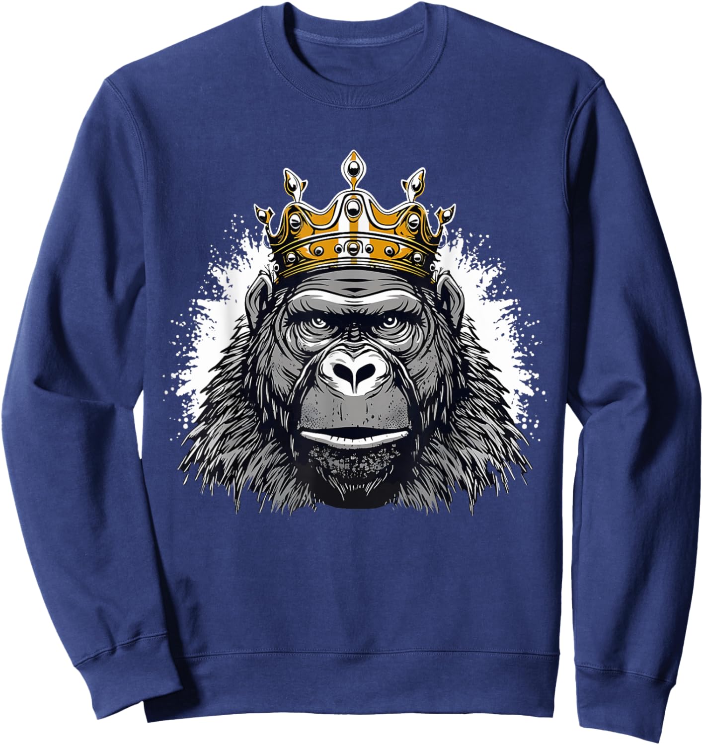 Gorilla With Crown King Ape Wildlife Artwork Monkey Design Sweatshirt - Sweatshirt | Navy