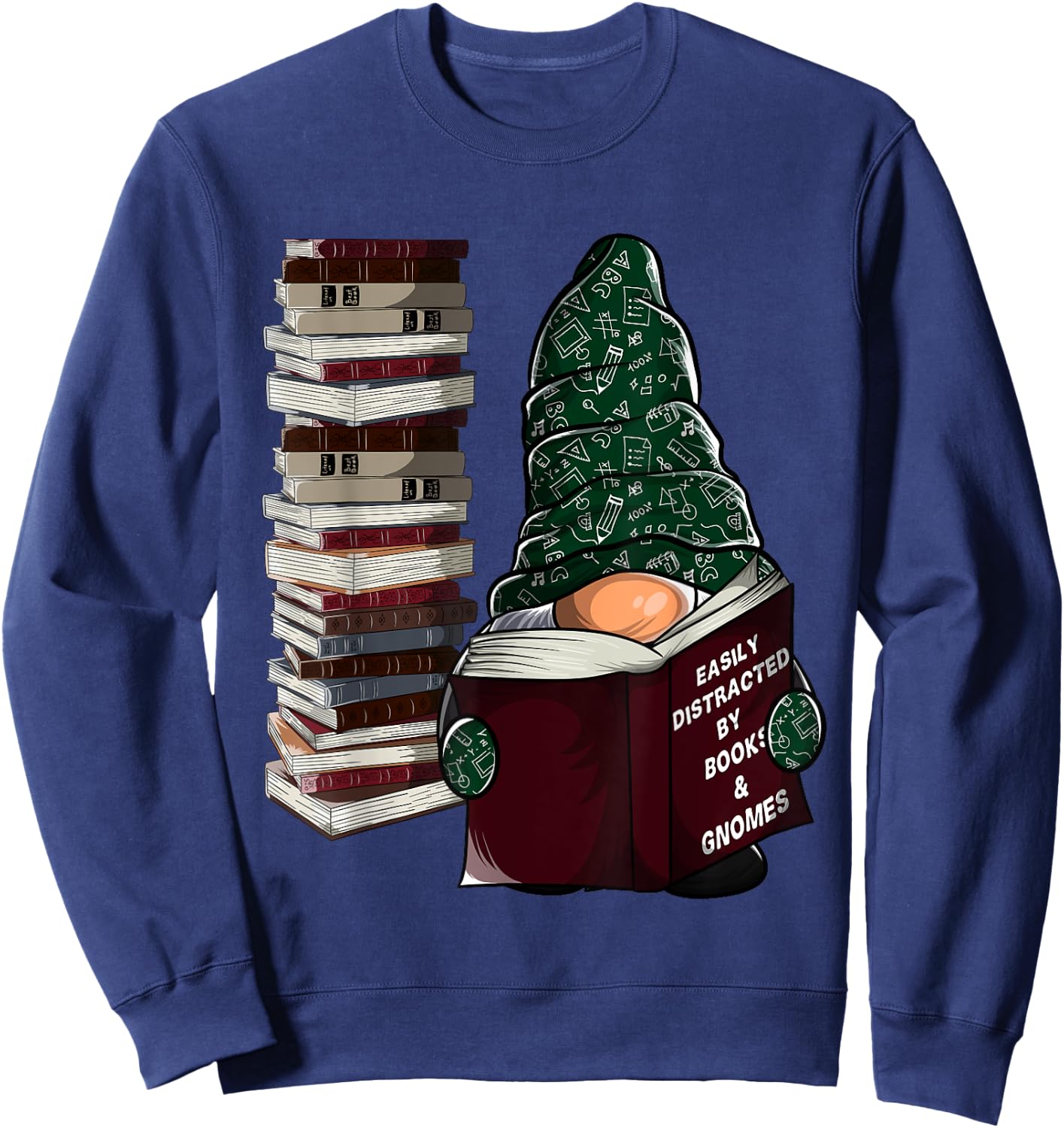 Easily distracted by books & gnomes, garden gnome book lover Sweatshirt - Sweatshirt | Navy