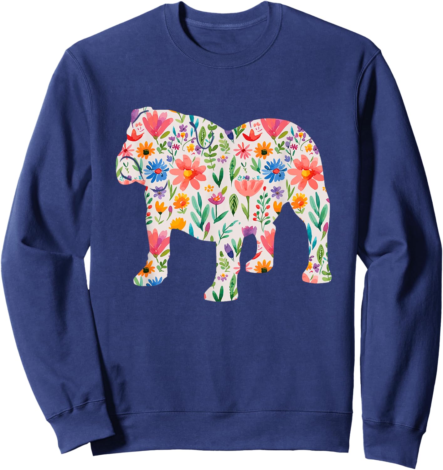 English Bulldog watercolor flowers design Women Kids Sweatshirt - Sweatshirt | Navy