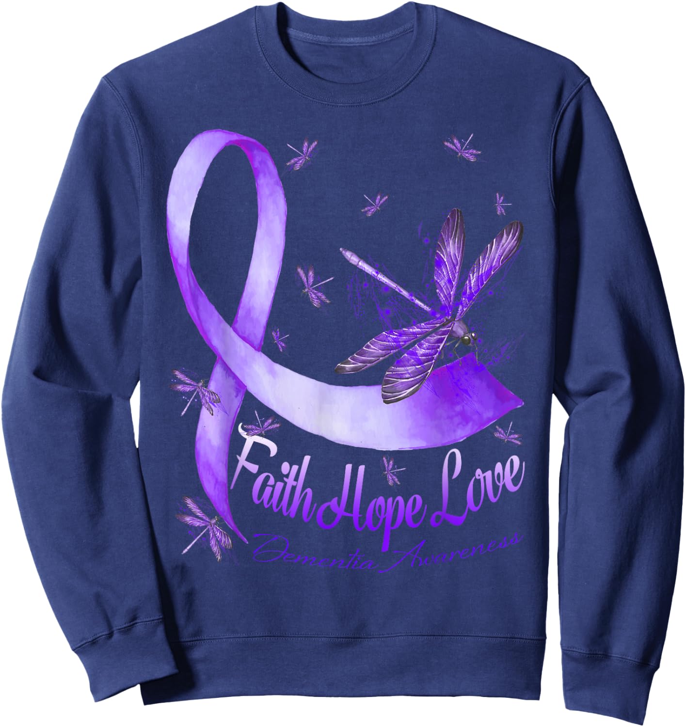 Faith Hope Love Dementia Awareness Dragonfly Sweatshirt - Sweatshirt | Navy