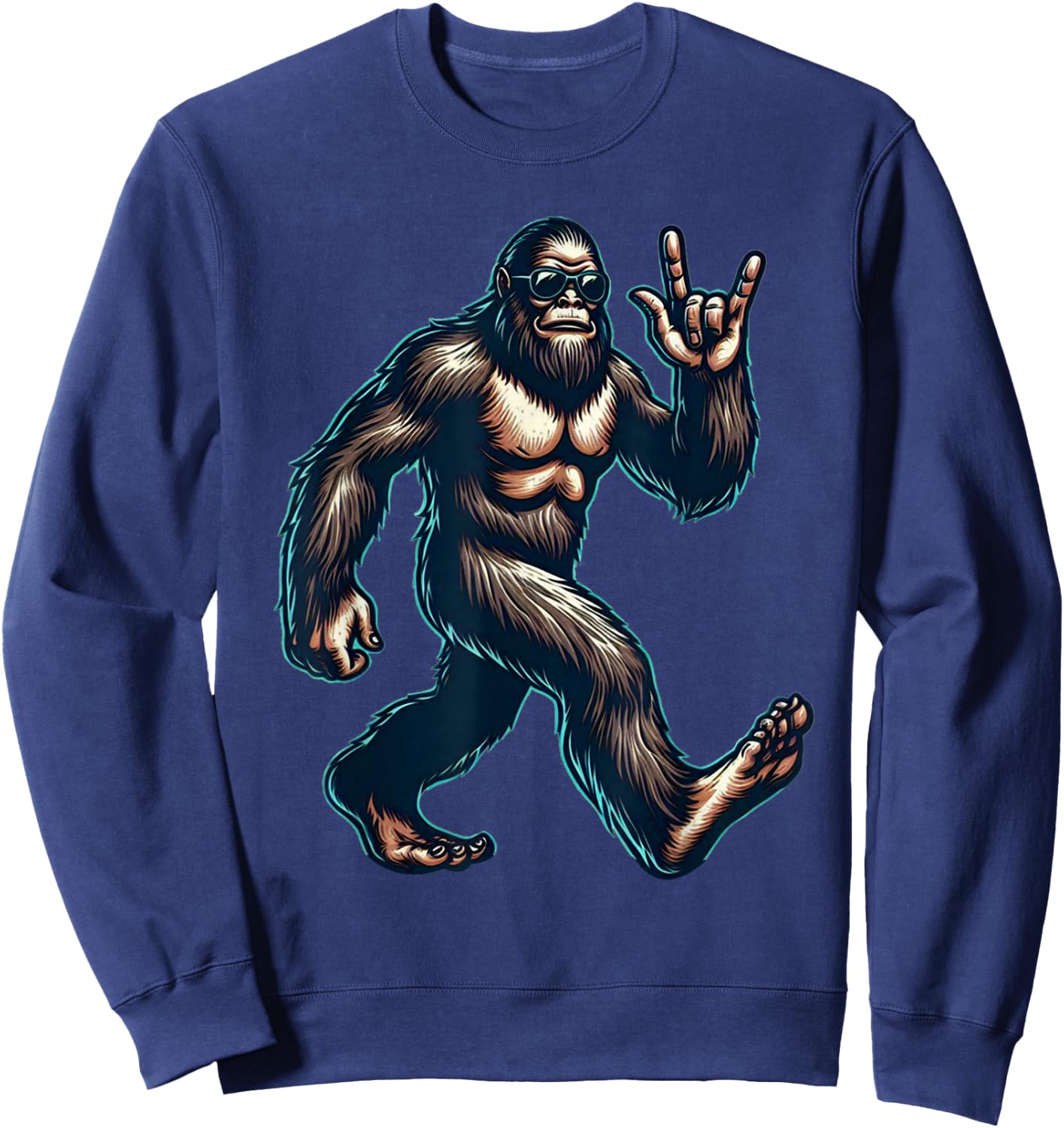 Bigfoot Sasquatch Loves Rock And Roll Dads Funny BigFoot Sweatshirt - Sweatshirt | Navy