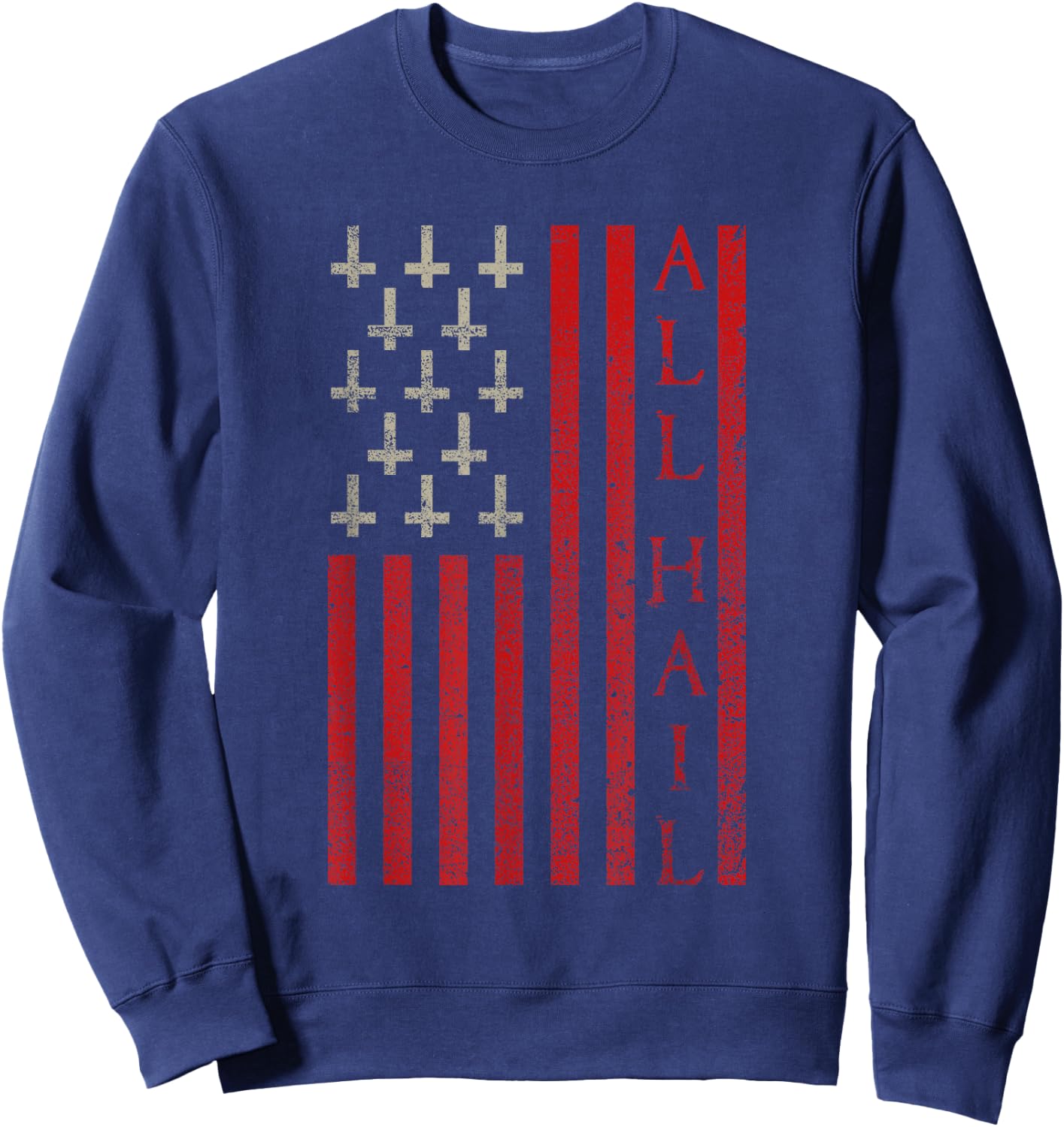 Patriotic Satan American Flag Occult Pentagram Baphomet 666 Men Sweatshirt - Sweatshirt | Navy