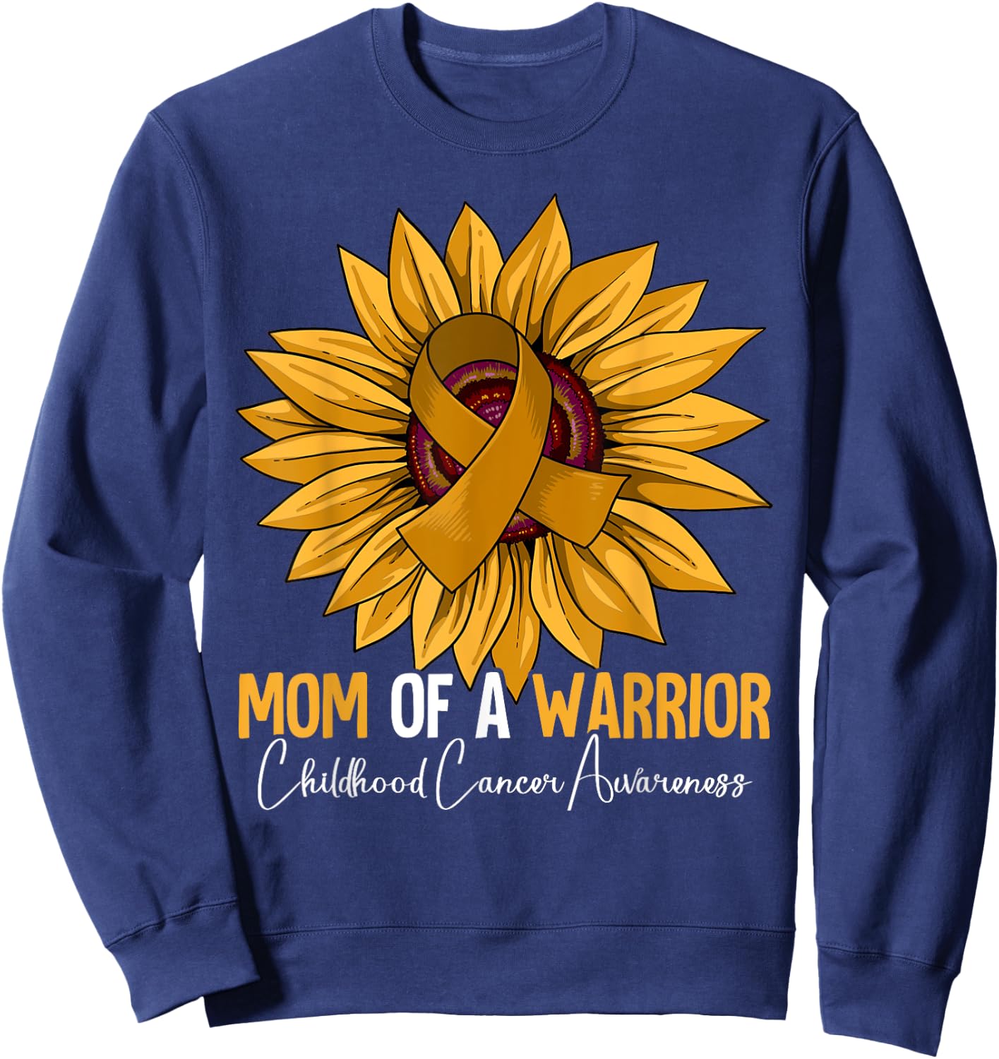 Mom Of A Warrior Childhood Cancer Awareness Sweatshirt - Sweatshirt | Navy