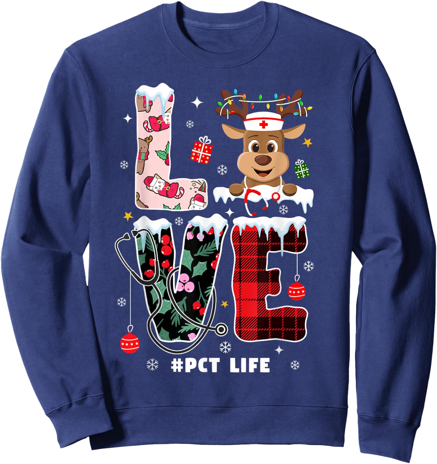 Love Patient Care Technician Xmas PCT Nurse Life Christmas Sweatshirt - Sweatshirt | Navy