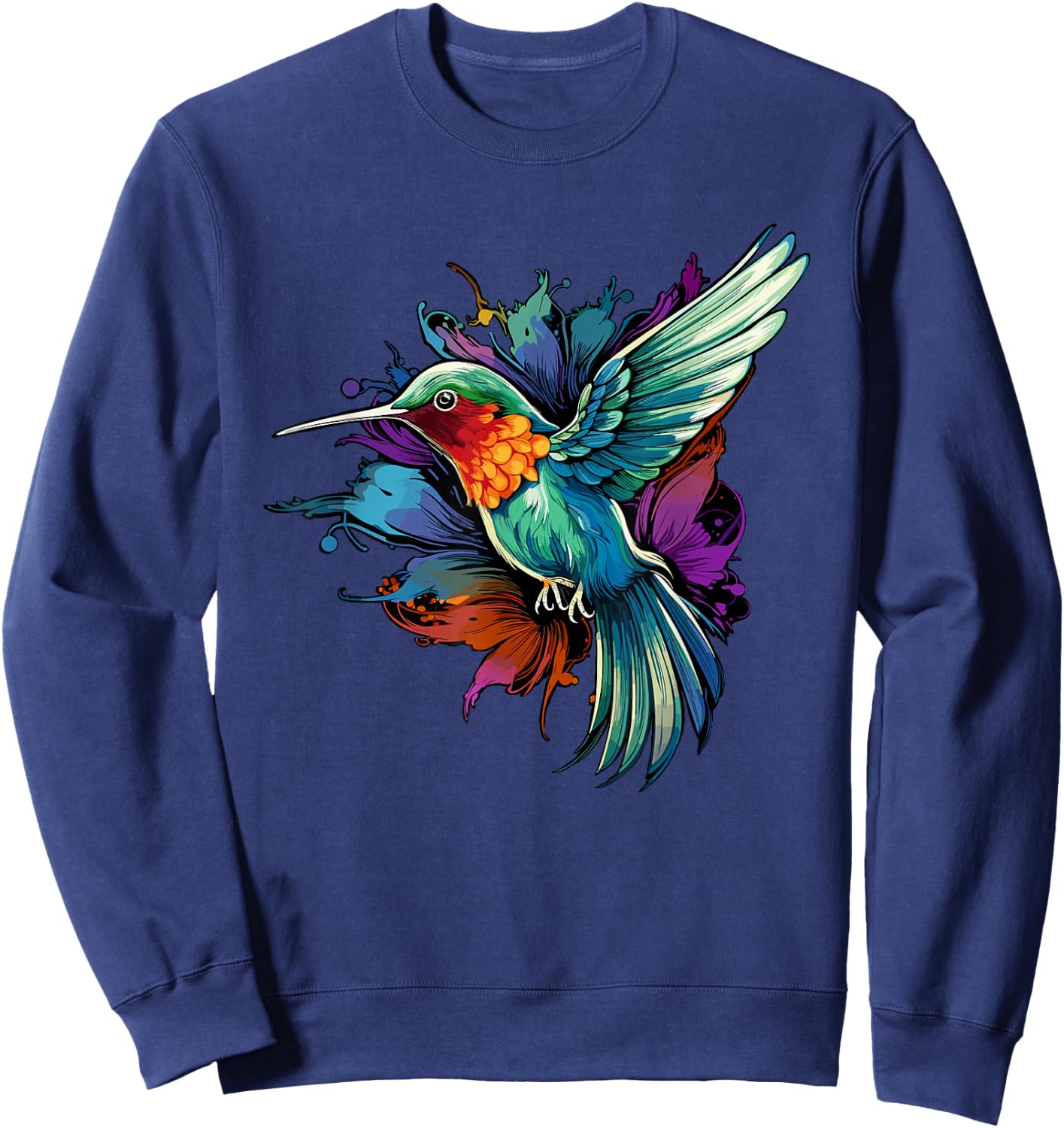 Colorful Hummingbird Art Tie-Dye Bird Watching Sweatshirt - Sweatshirt | Navy