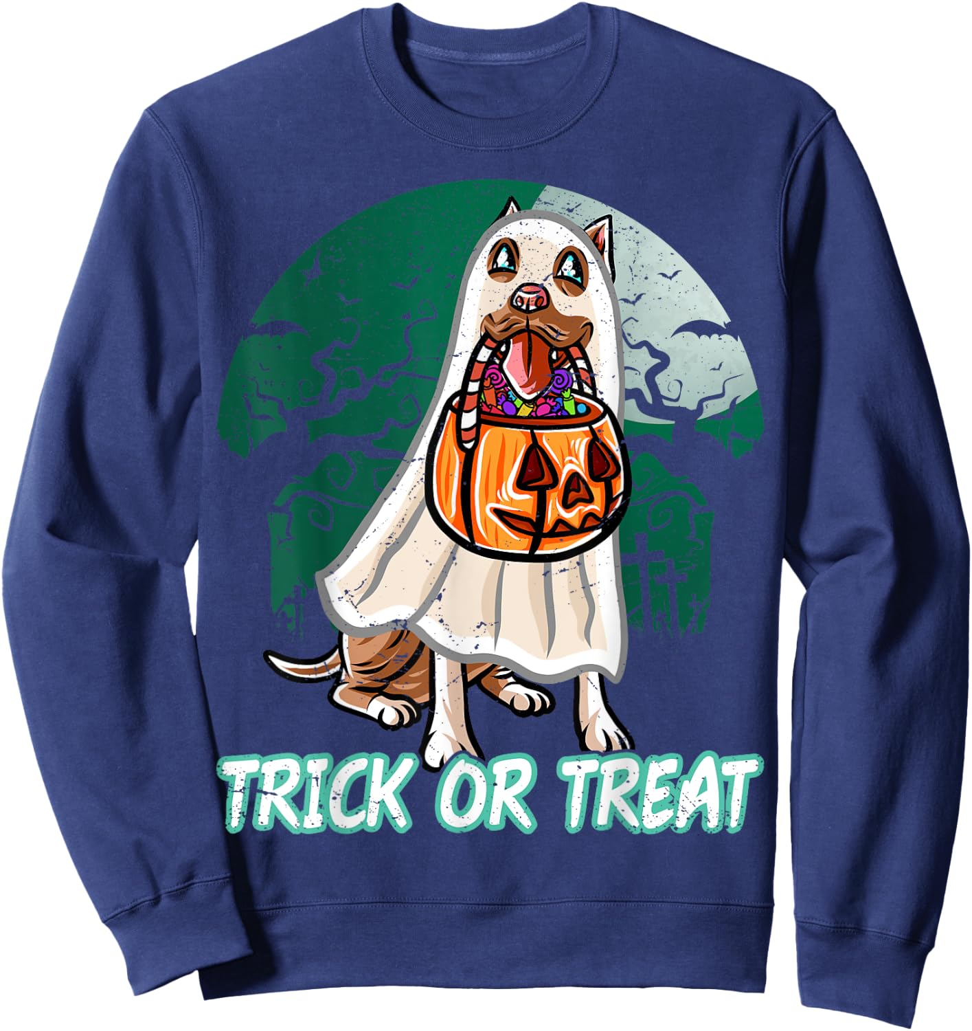 Pitbull Pittie Happy Halloween Costume Ghost Sweatshirt - Sweatshirt | Navy