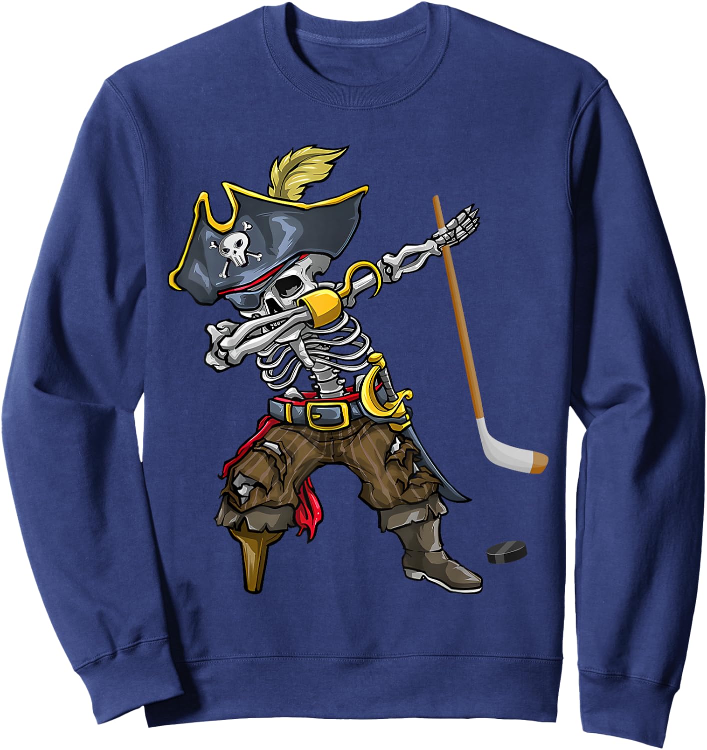 Dabbing Skeleton Pirate Hockey Lover Halloween Costume Sweatshirt - Sweatshirt | Navy