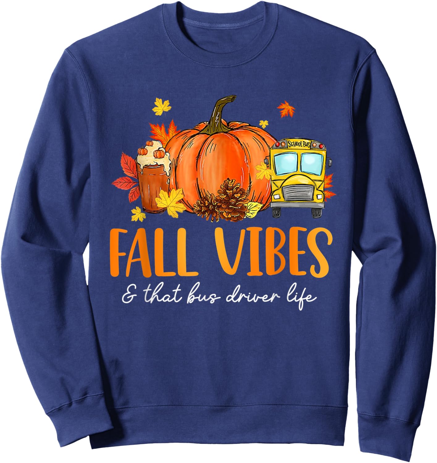 Fall Vibes & That Bus Driver Life Leopard Pumpkin Season Sweatshirt - Sweatshirt | Navy