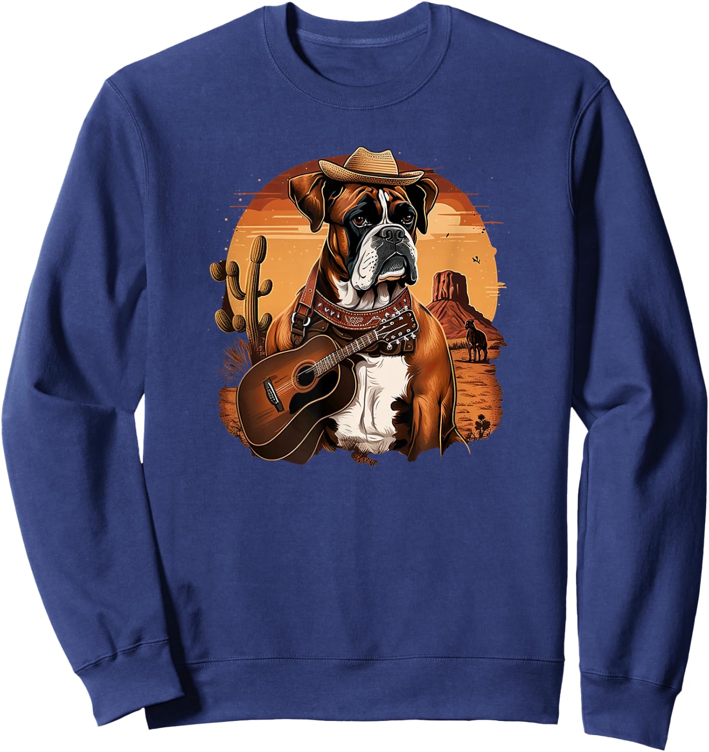 Funny Dog Boxer Country Music Rodeo Cowboy guitar Sweatshirt - Sweatshirt | Navy