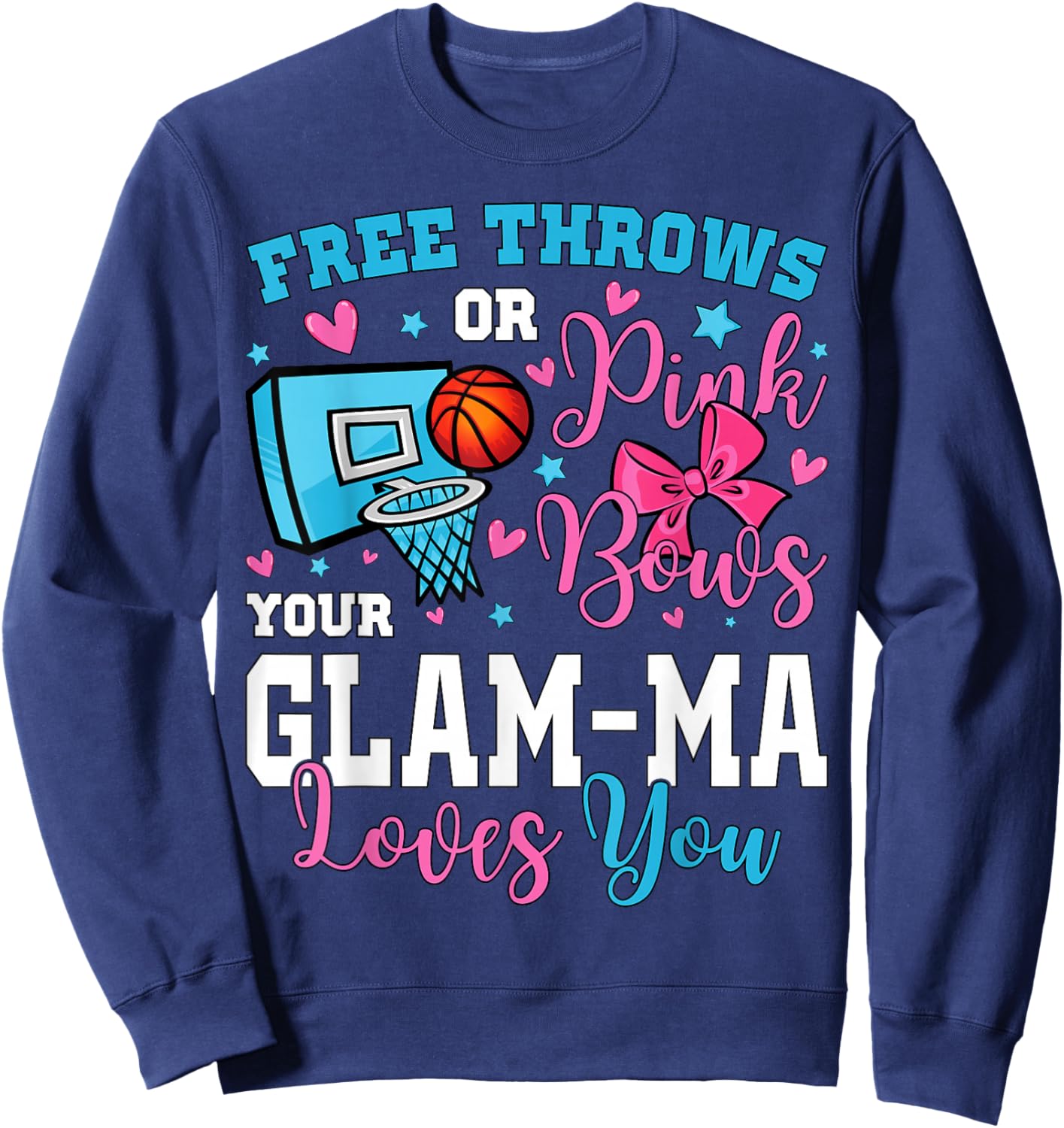 Free Throws or Pink Bows Glam-ma Loves You Gender Reveal Sweatshirt - Sweatshirt | Navy