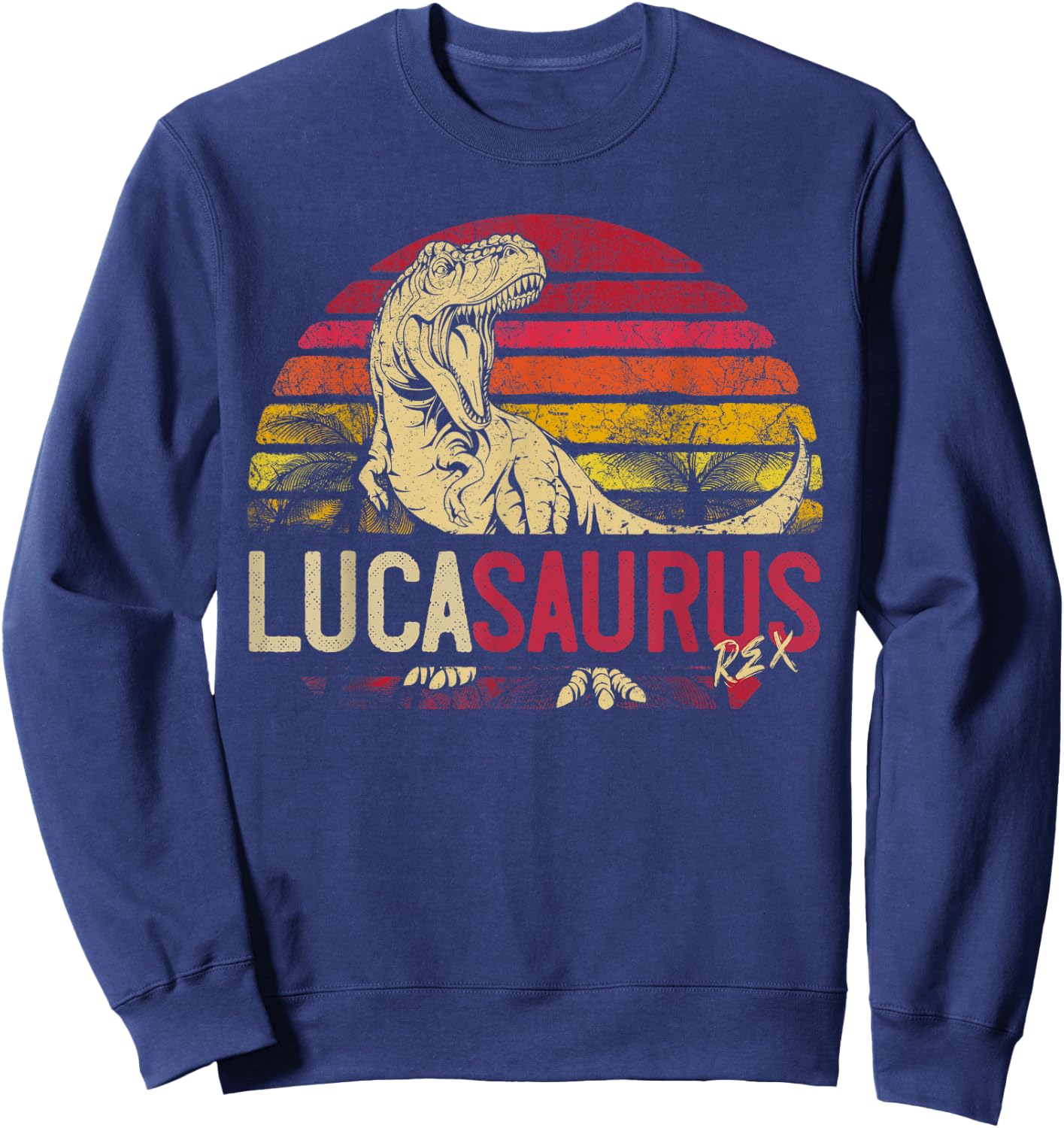 Luca Saurus Funny Personalized Dinosaur T Rex Name Boys Gift Sweatshirt - Sweatshirt | Navy