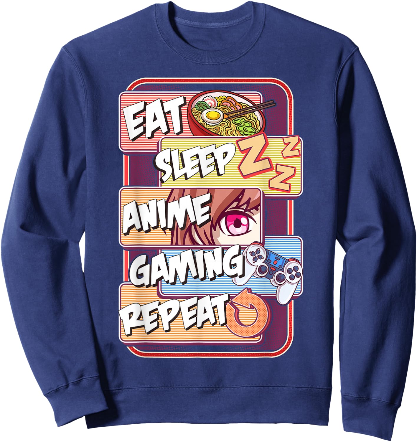 Kawaii Eat Sleep Anime Gaming Repeat Sweatshirt - Sweatshirt | Navy